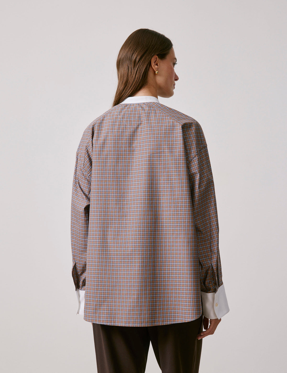 Camel check oversized Pia shirt - Poplin - Officer Collar