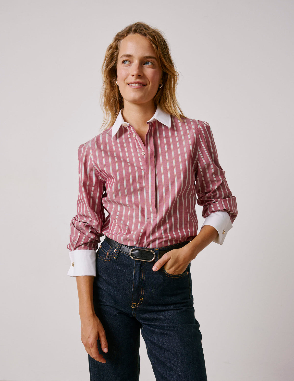 Red striped Poppy popover blouse - Poplin - Shirt Collar - Musketeers Cuffs