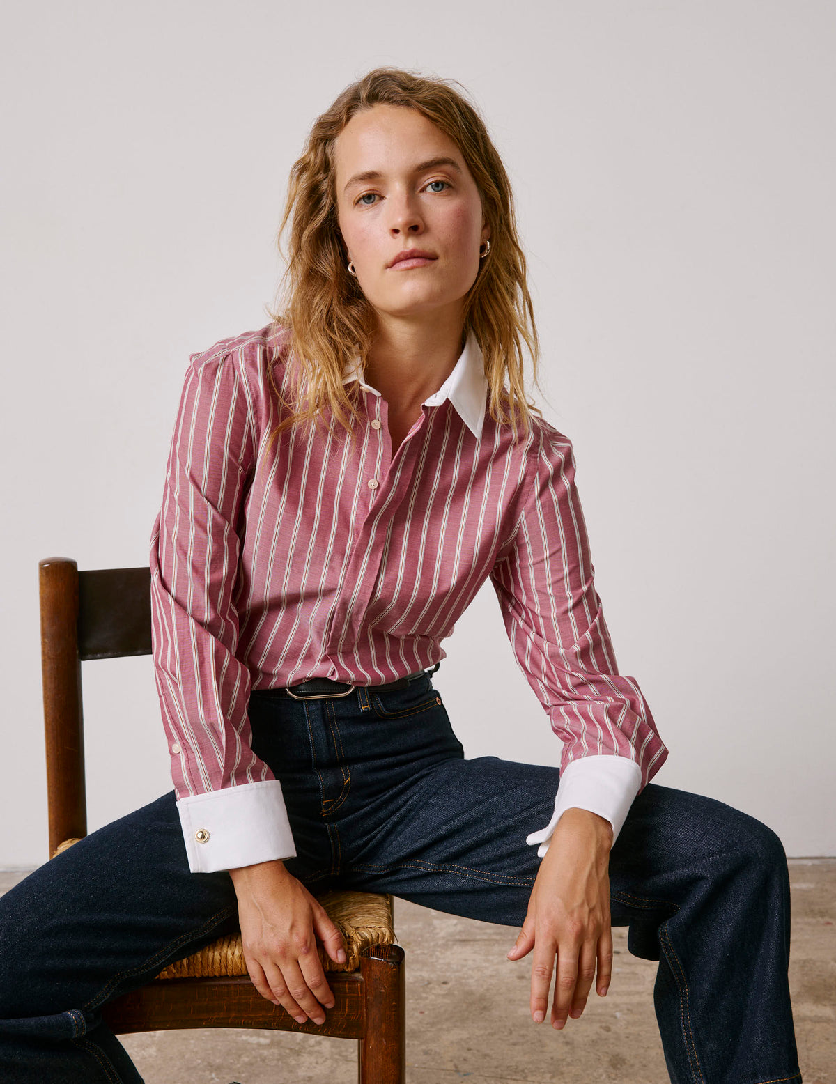 Red striped Poppy popover blouse - Poplin - Shirt Collar - Musketeers Cuffs