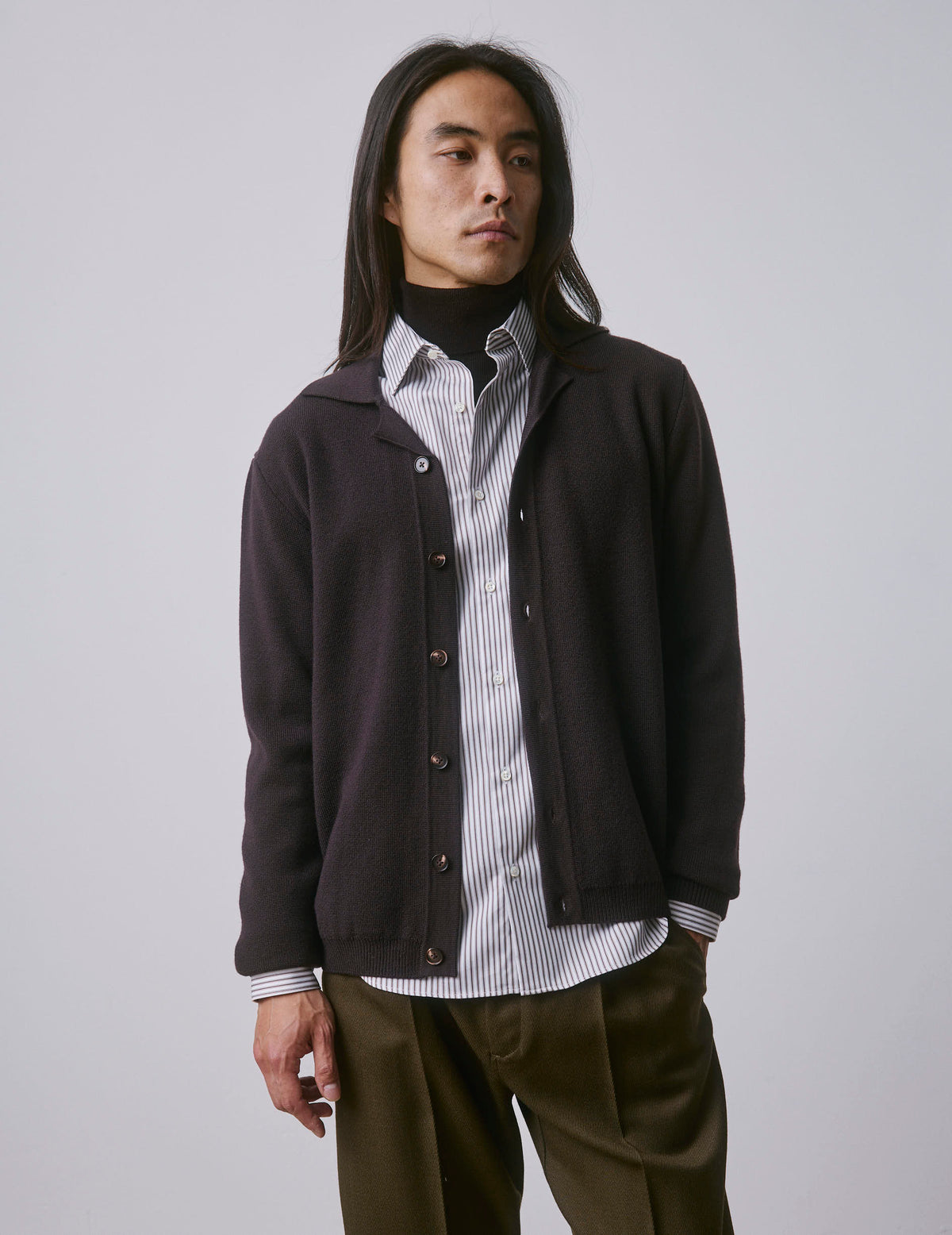 Brown merino wool Prince cardigan