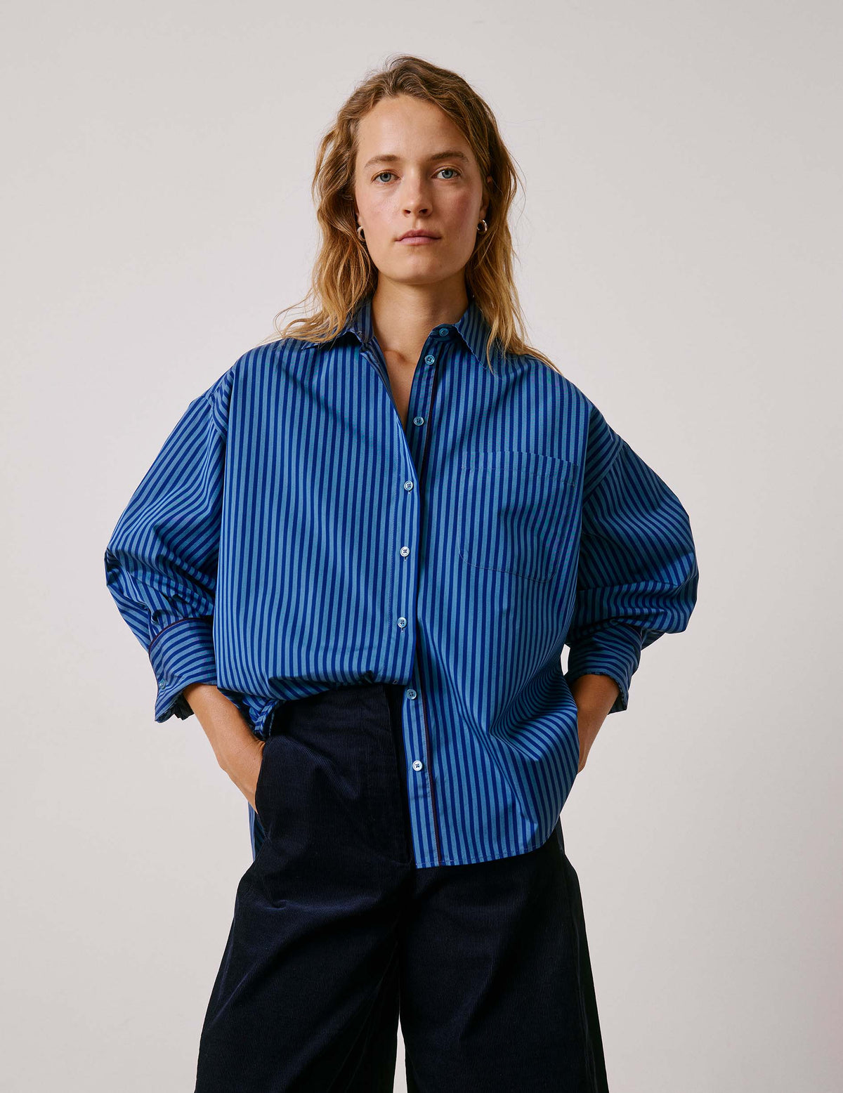 Blue striped oversized Soffy shirt - Poplin - Shirt Collar