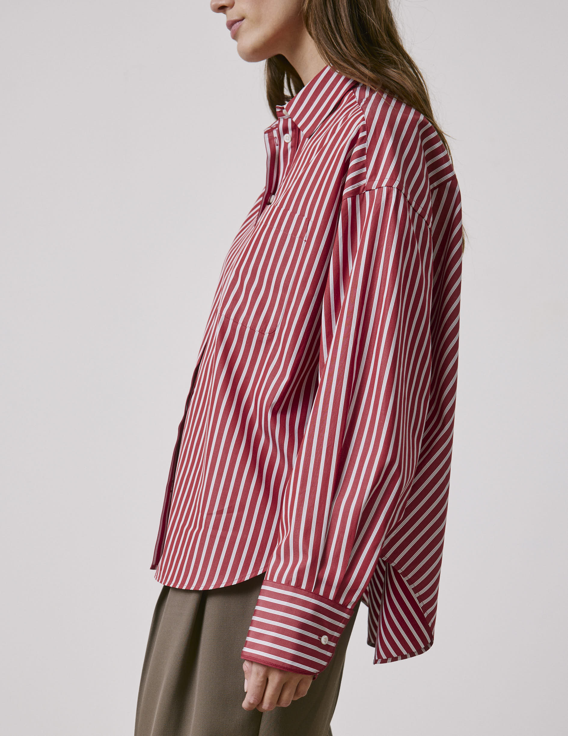 Red striped oversized Soffy shirt - Poplin - Shirt Collar