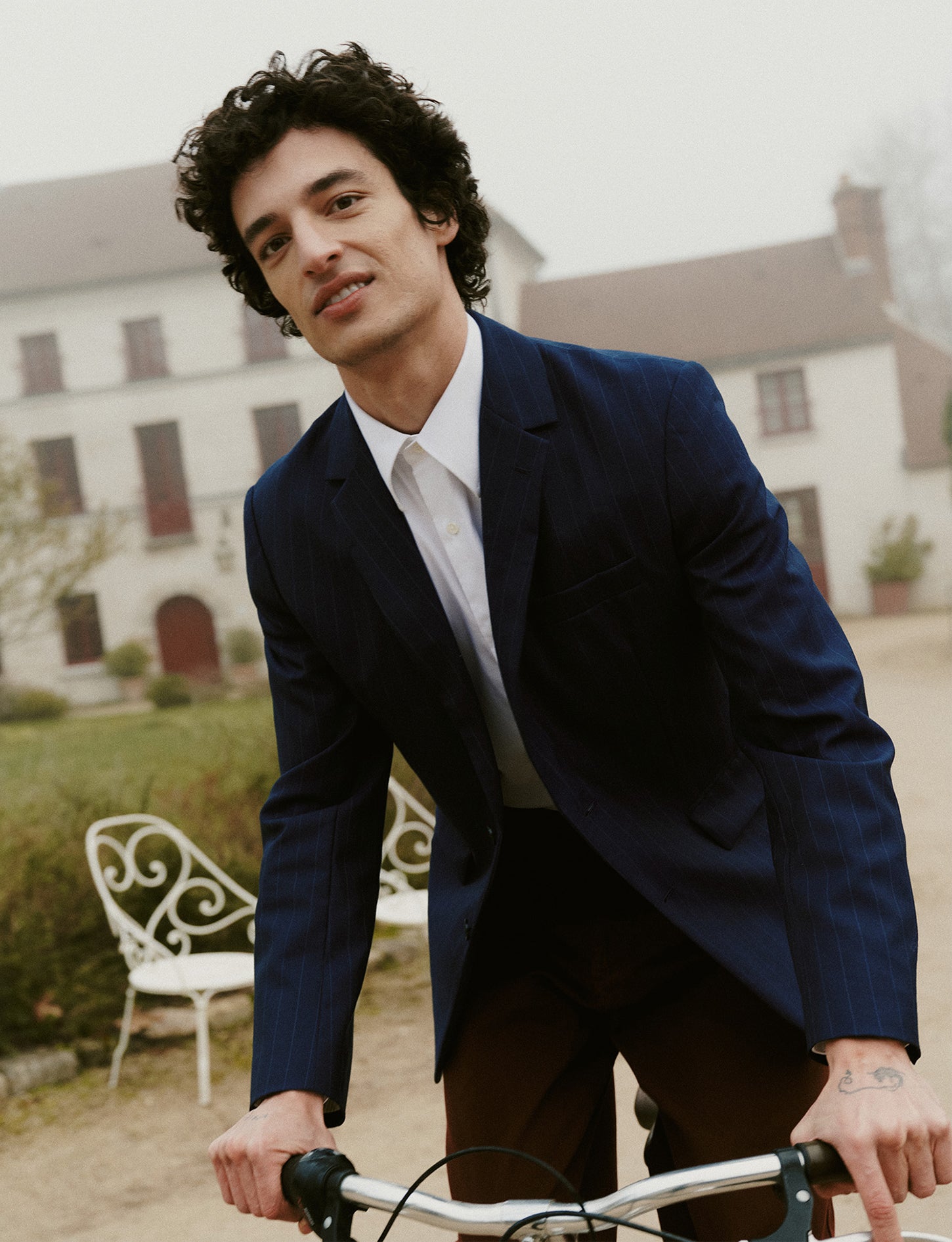 Navy blue striped Gabin blazer in wool-canvas