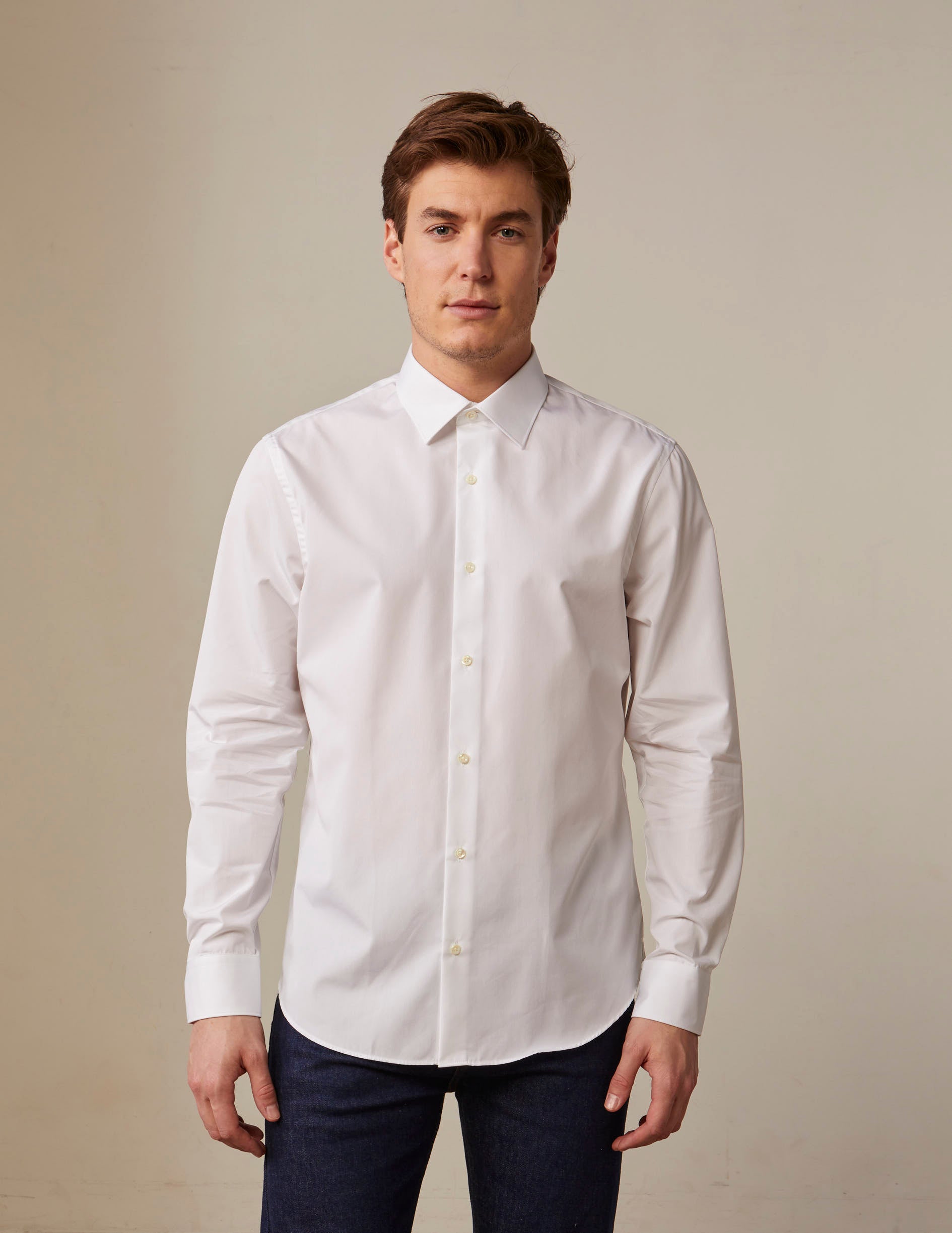semi-fitted White easy-iron shirt - Poplin - Figaret Collar - Easy-iron
