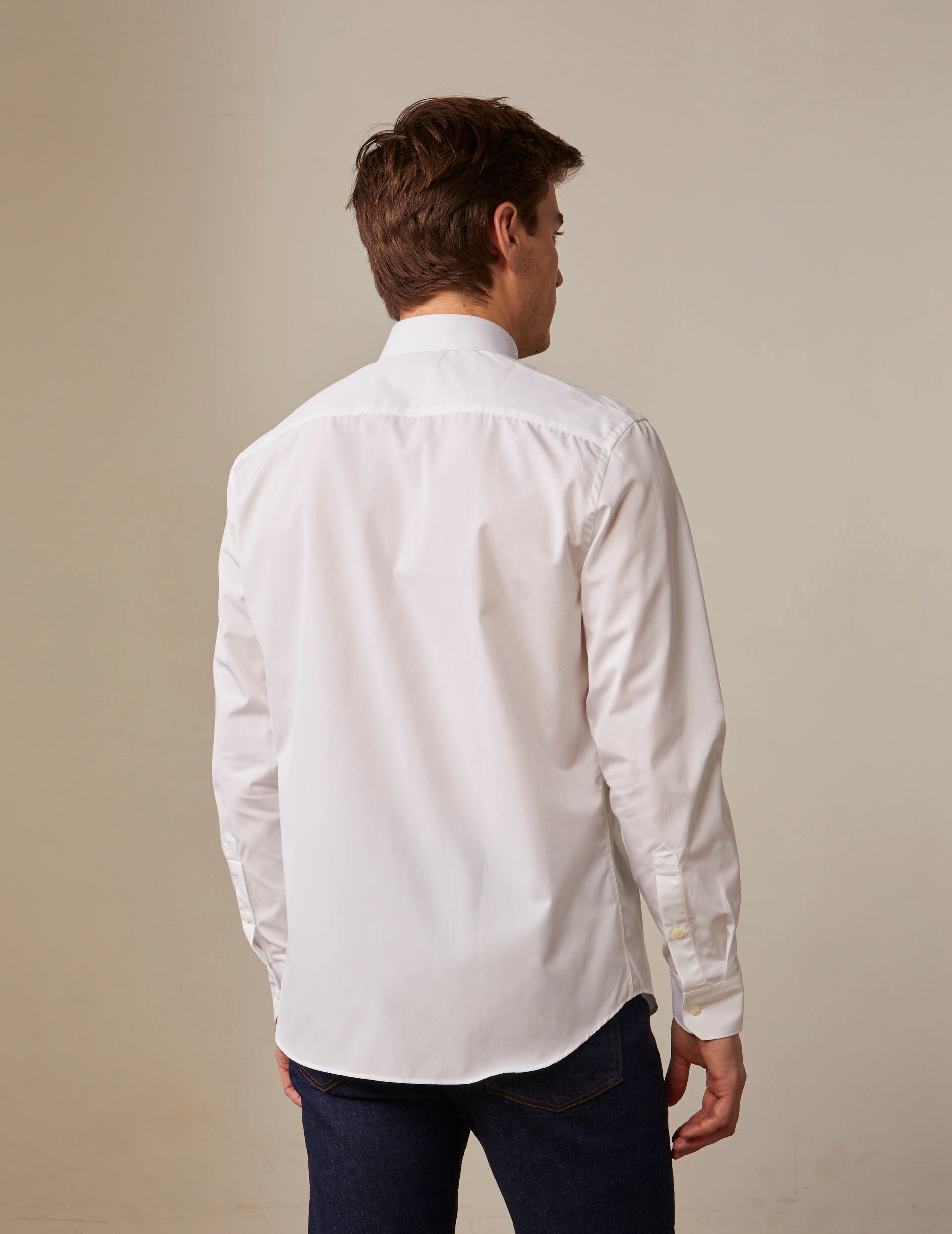 semi-fitted White easy-iron shirt - Poplin - Figaret Collar - Easy-iron