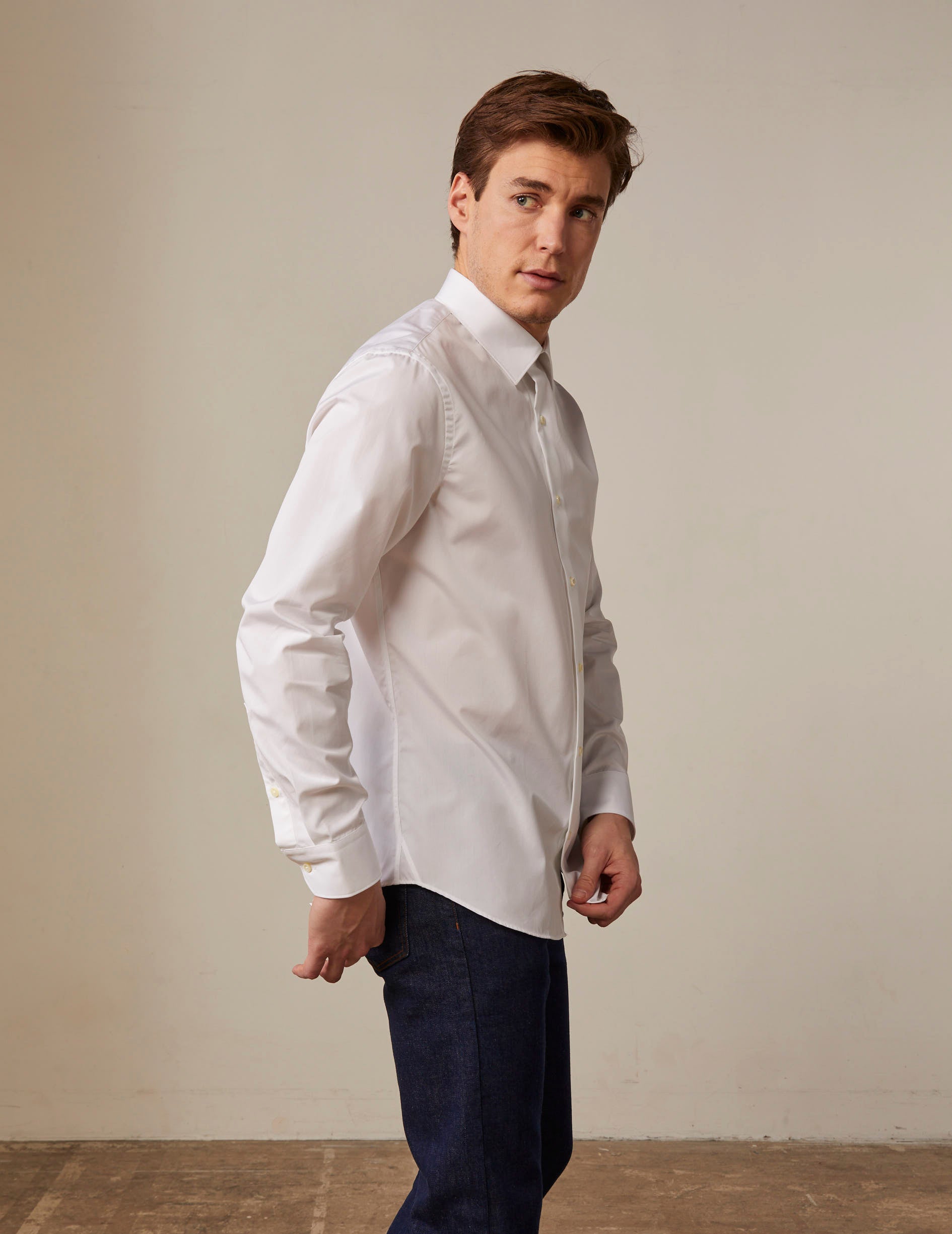semi-fitted White easy-iron shirt - Poplin - Figaret Collar - Easy-iron