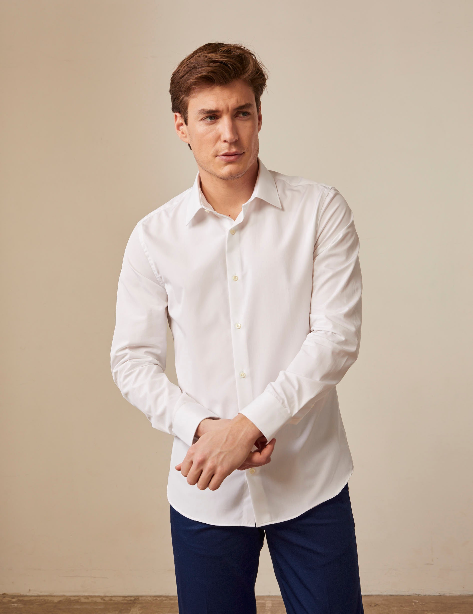 Fitted white easy-iron shirt - Poplin - Figaret Collar - Easy-iron