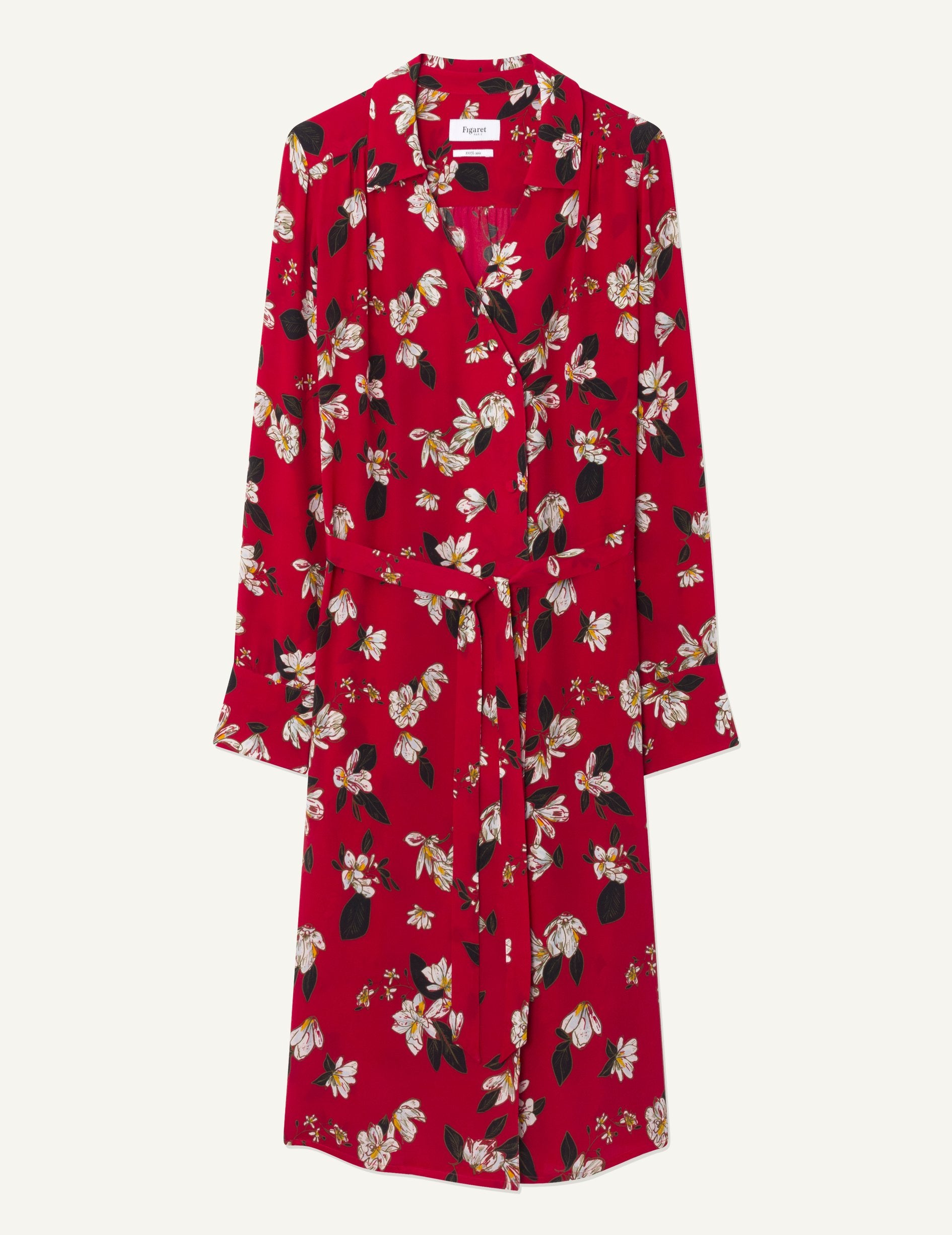 Iris dress in printed red crepe
