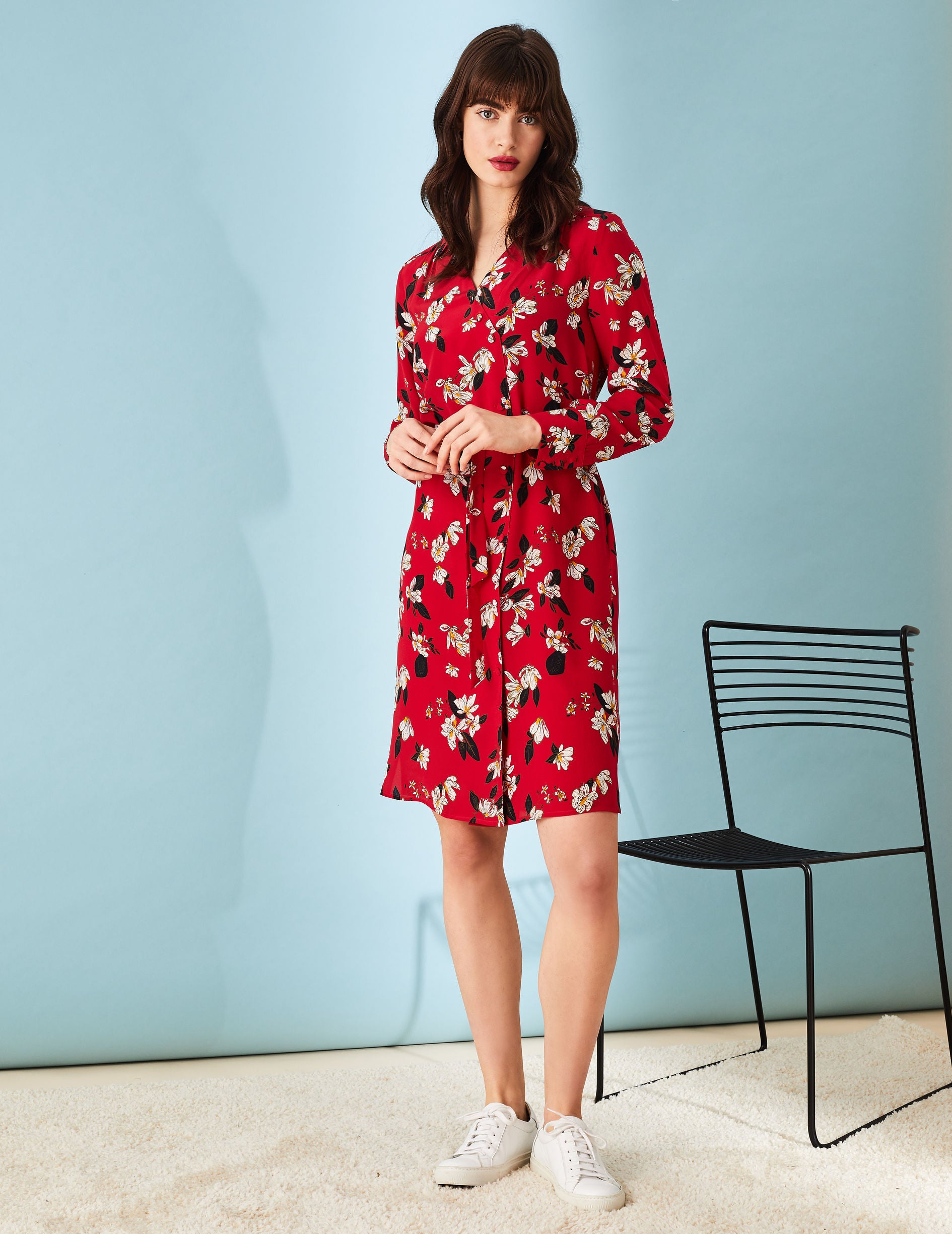 Iris dress in printed red crepe