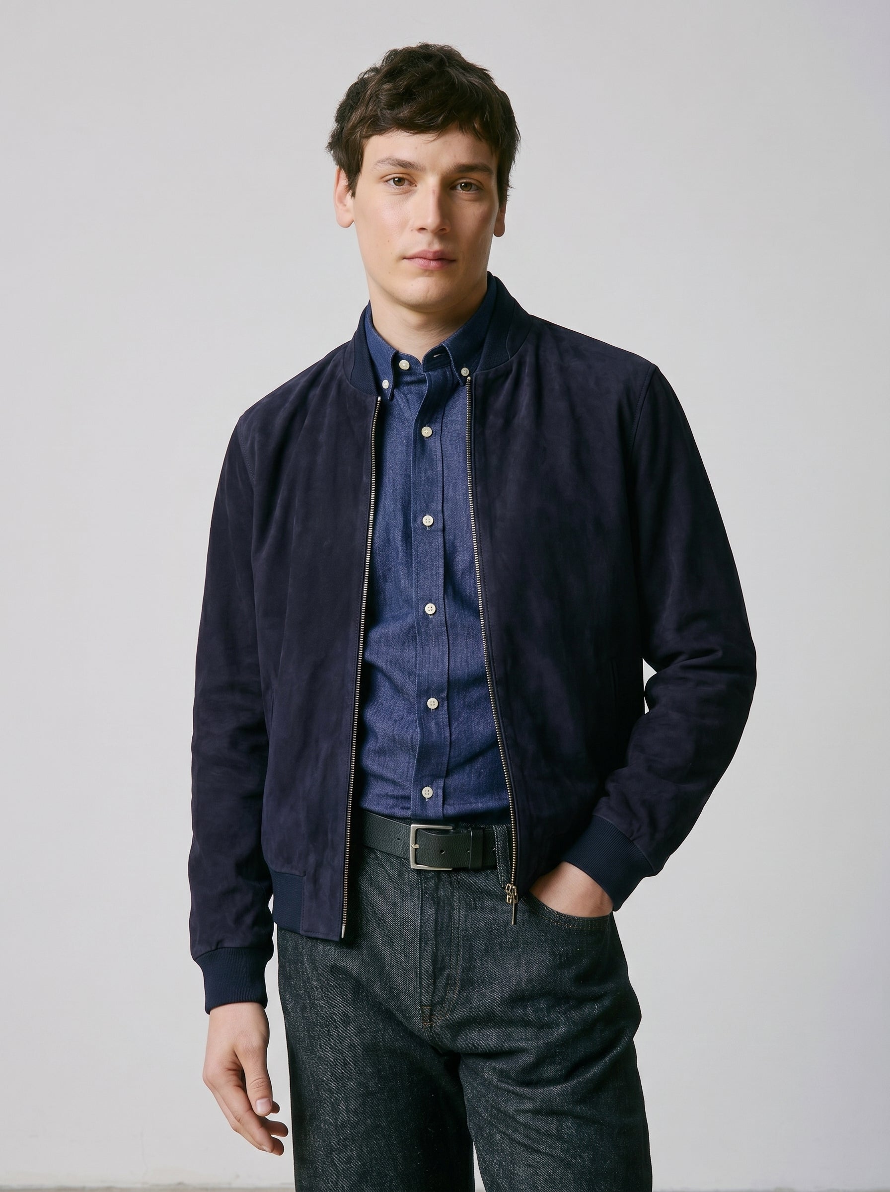 Navy suede Léo Teddy jacket