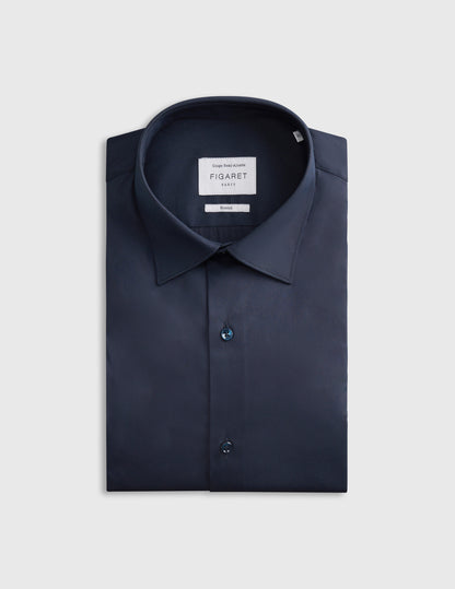 Navy Blue Stretch Semi-Fitted Shirt