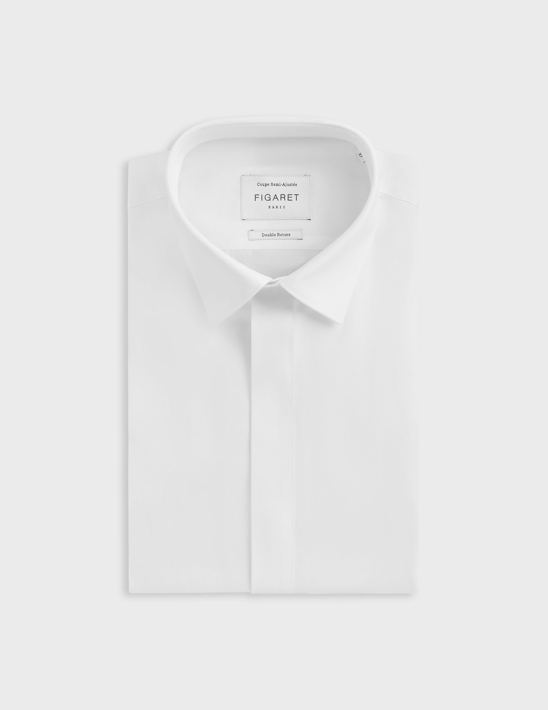 Semi-fitted white hidden buttons placket shirt - Poplin - Figaret Collar