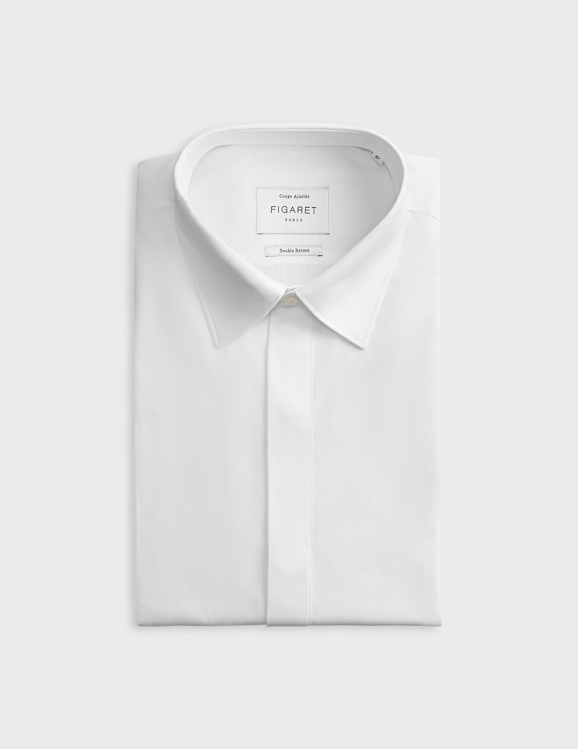 Fitted white Hidden buttons placket shirt - Poplin - Figaret Collar - French Cuffs