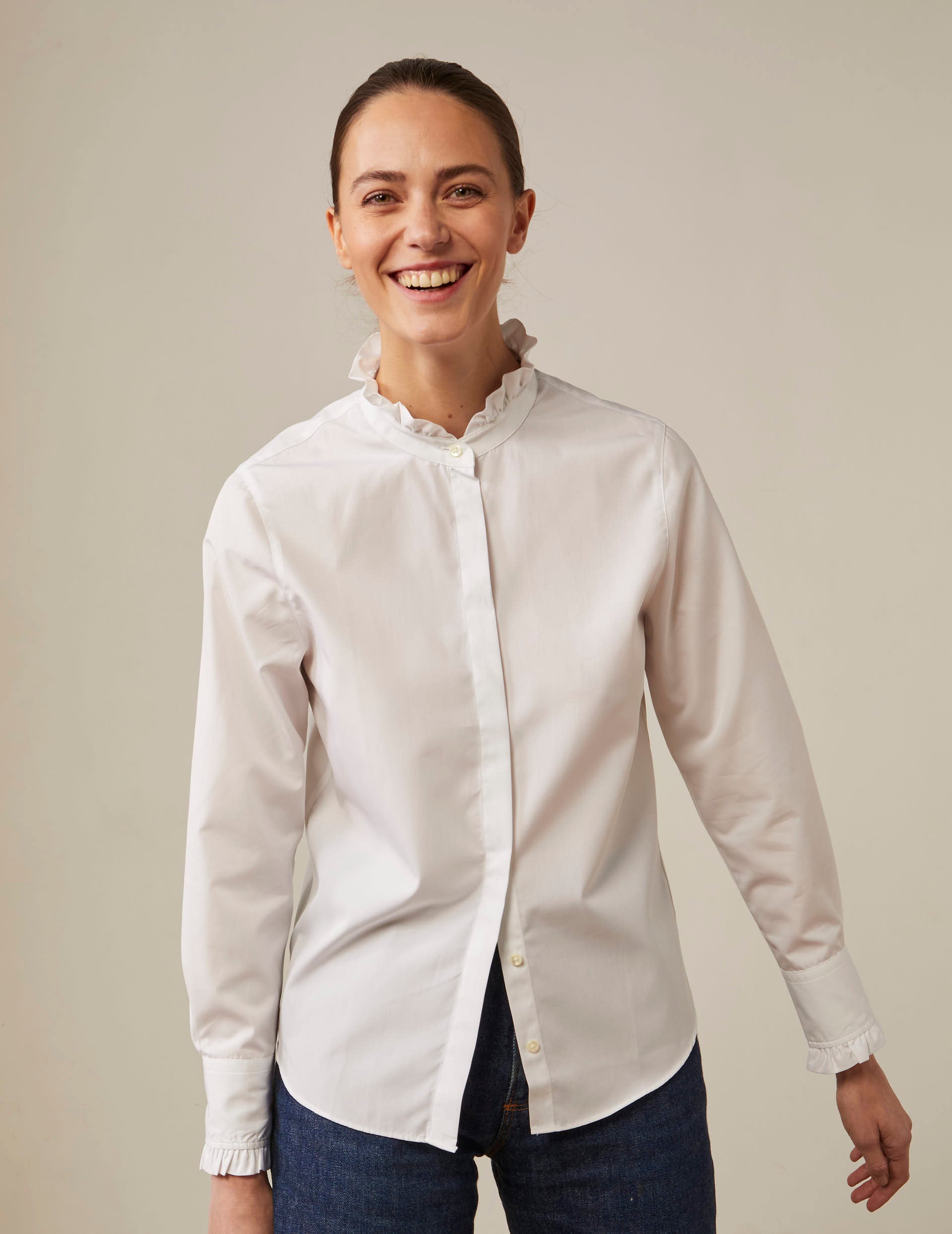 White hidden buttons placket Louison shirt - Poplin - Victorian Collar
