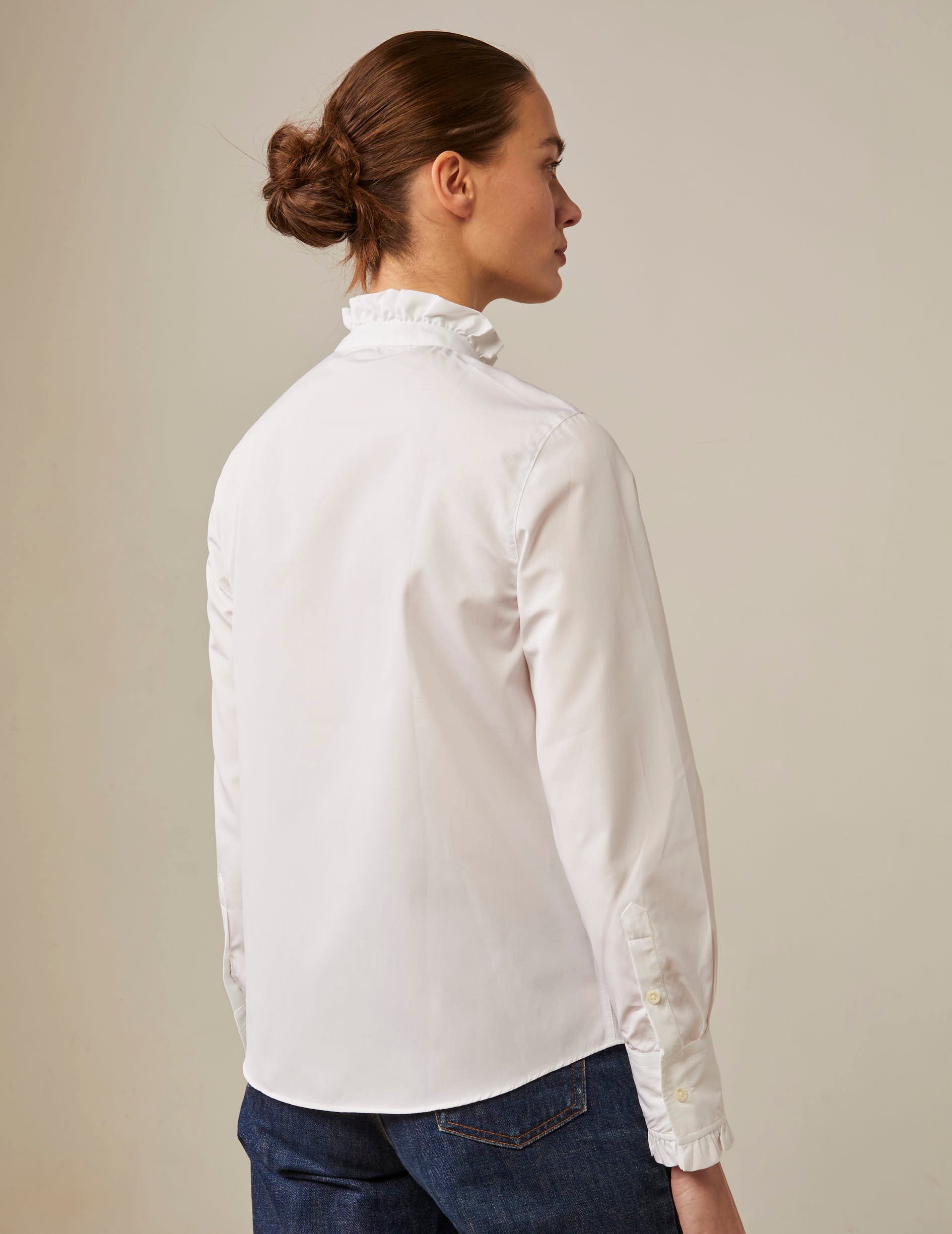 White hidden buttons placket Louison shirt - Poplin - Victorian Collar
