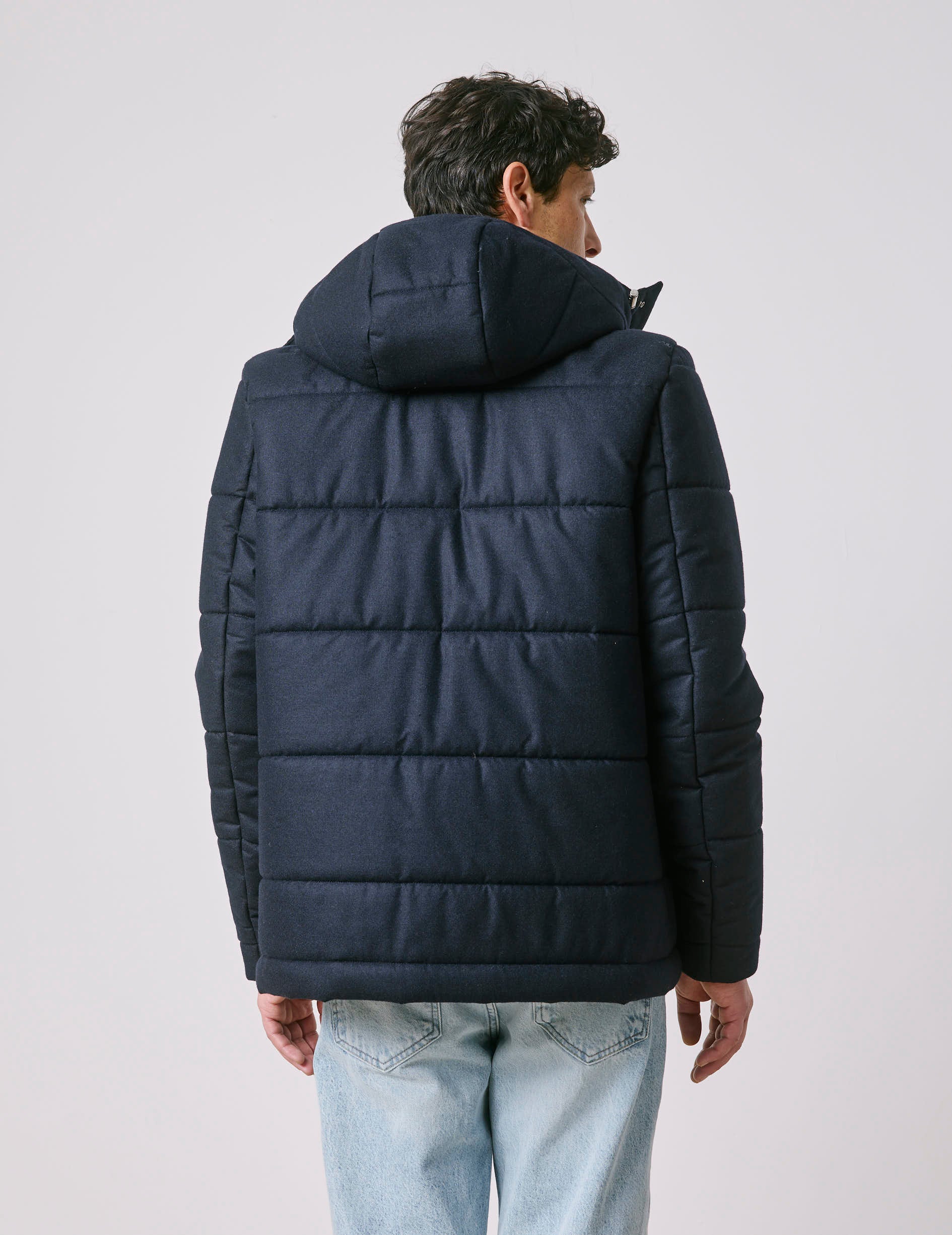 Isola navy wool canvas padded jacket