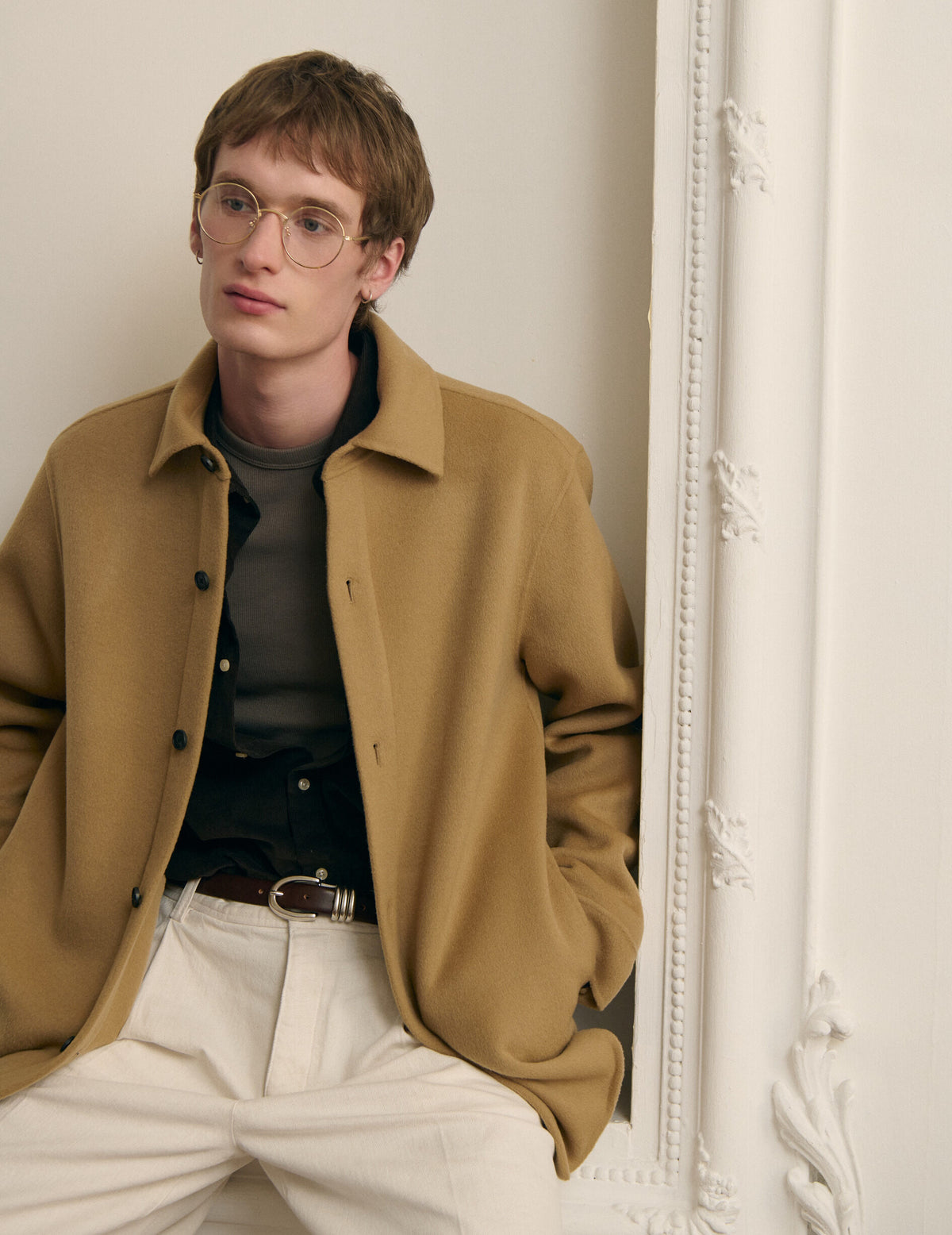 Beige double-faced wool Peter overshirt