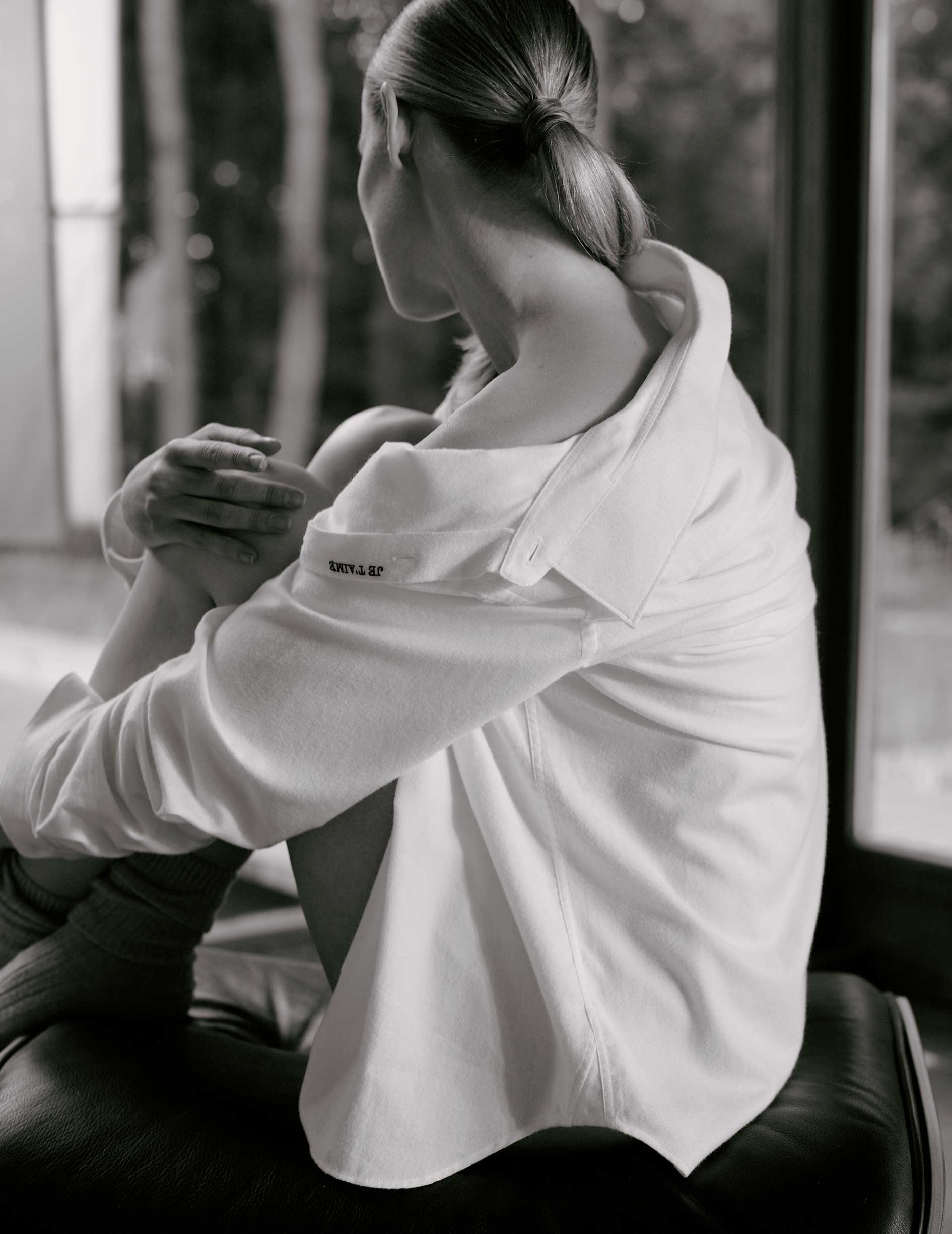 Unisex white "Je t'aime" shirt in cashmere cotton - Flannel - Figaret Collar