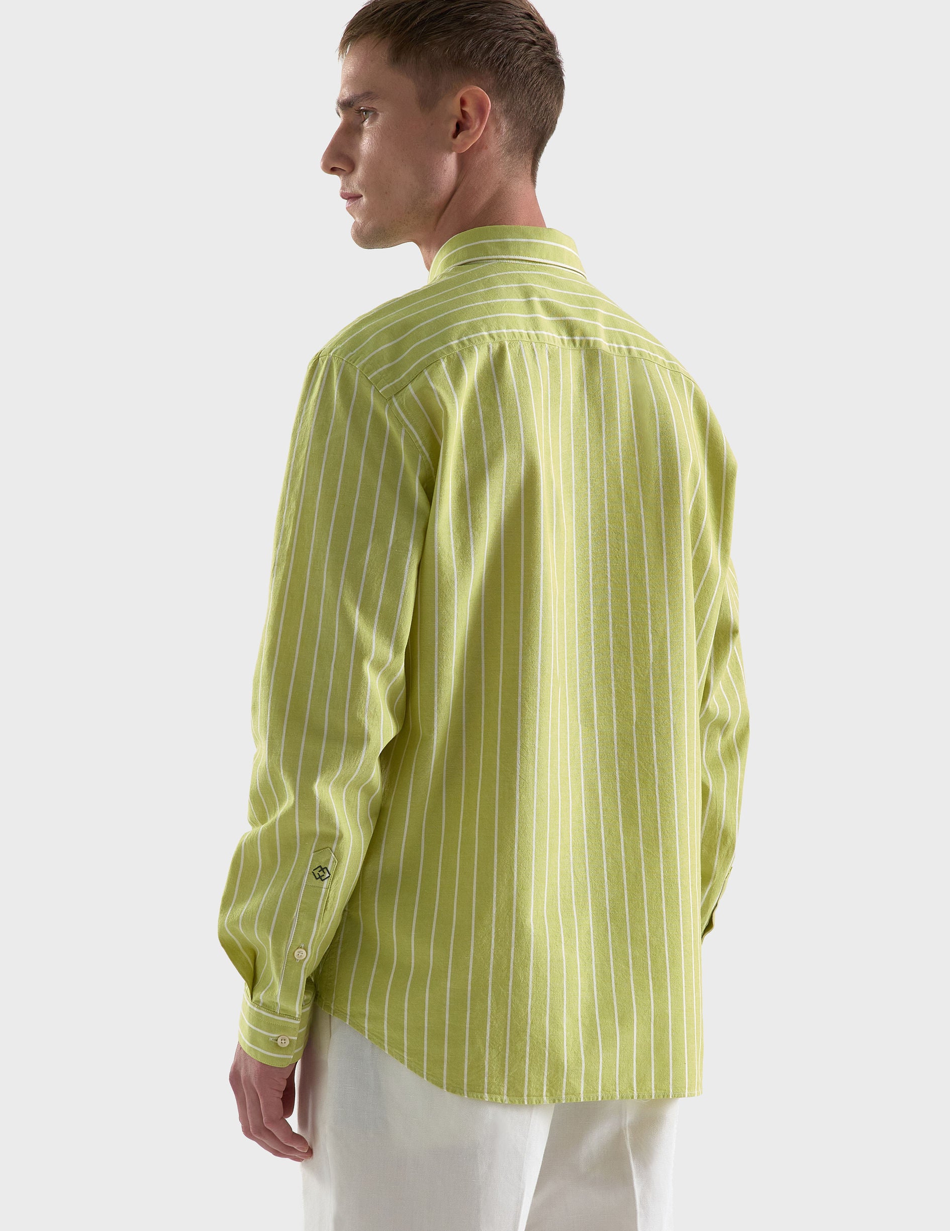 Striped anise green Gaspard shirt - Oxford - American Collar
