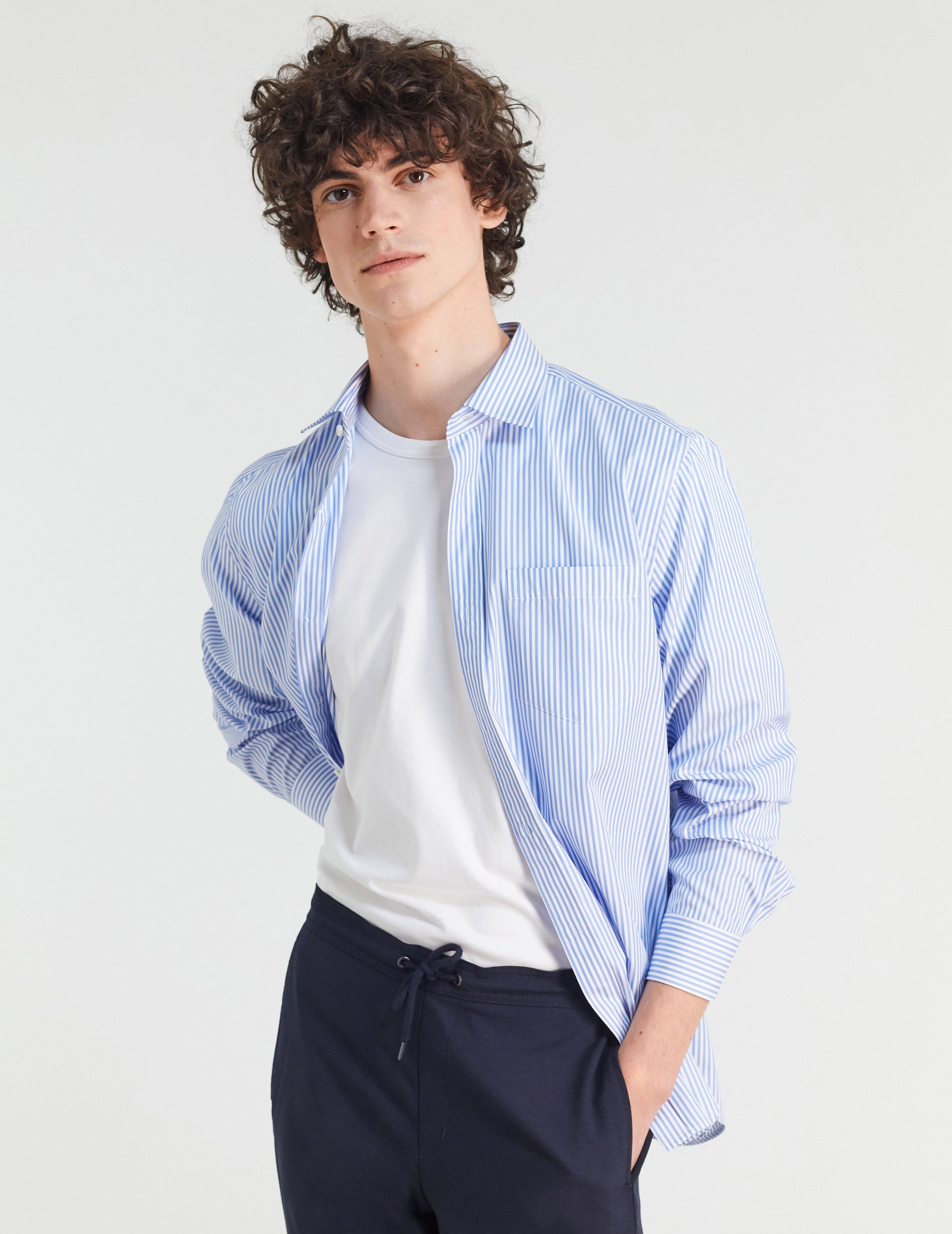 Classic blue striped shirt - Poplin - Figaret Collar