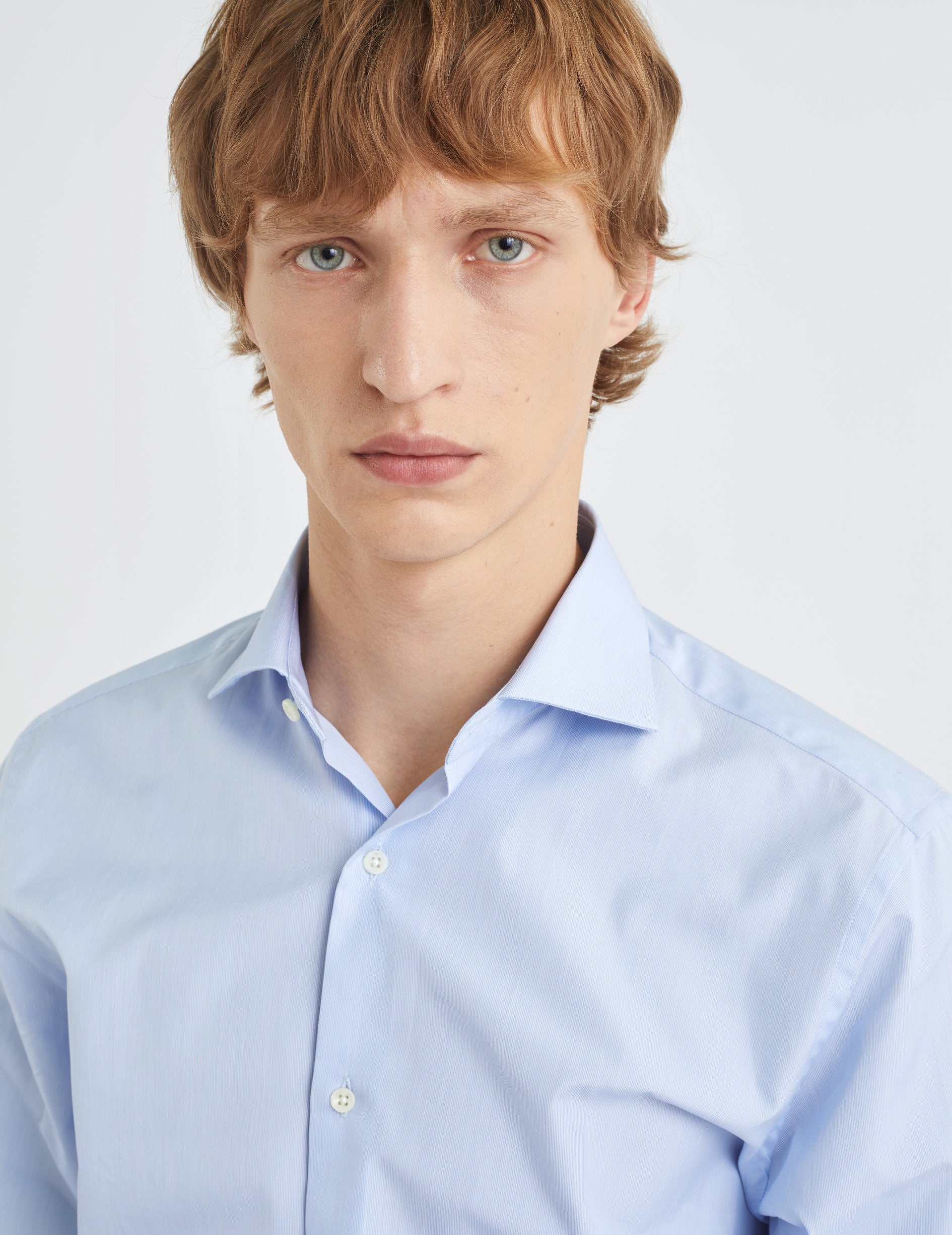 Semi-fitted blue striped shirt - Poplin - Italian Collar