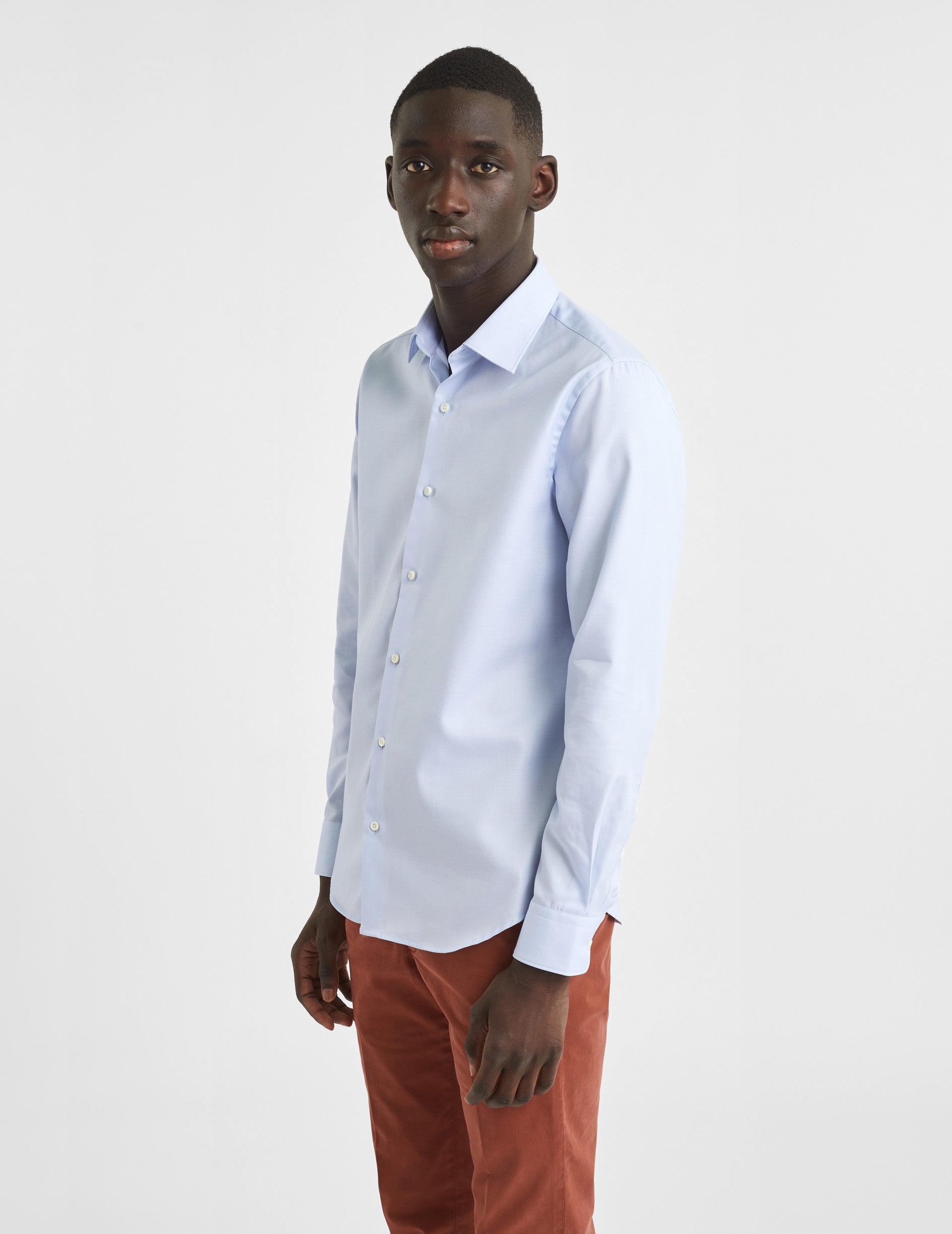 Semi-fitted blue shirt - Dobby - Figaret Collar