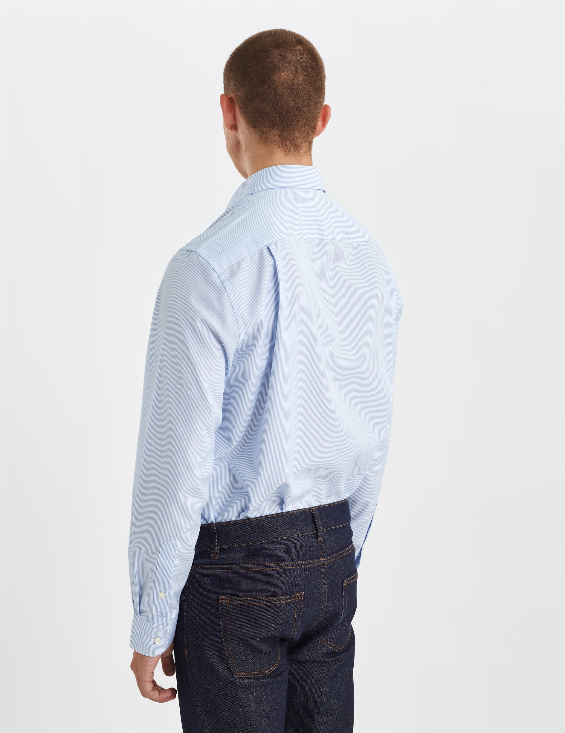 Classic blue striped shirt - Poplin - Figaret Collar