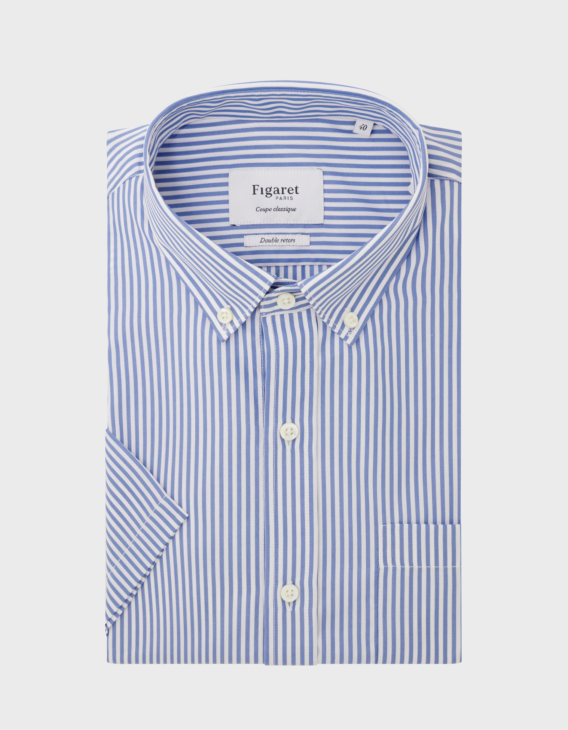 Classic blue striped short-sleeved shirt - Poplin - American Collar
