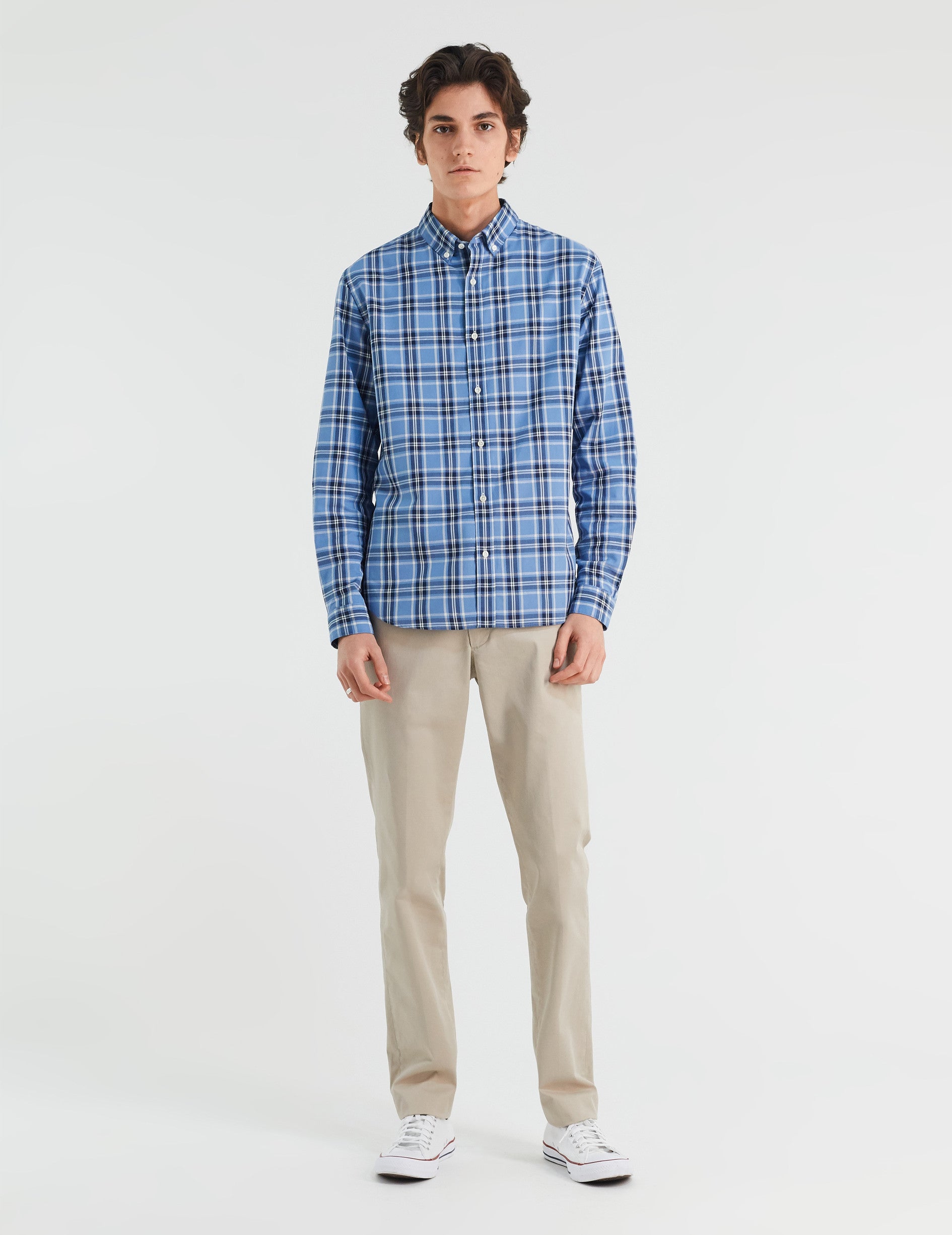 Gaspard shirt with blue checks - Poplin - American Collar