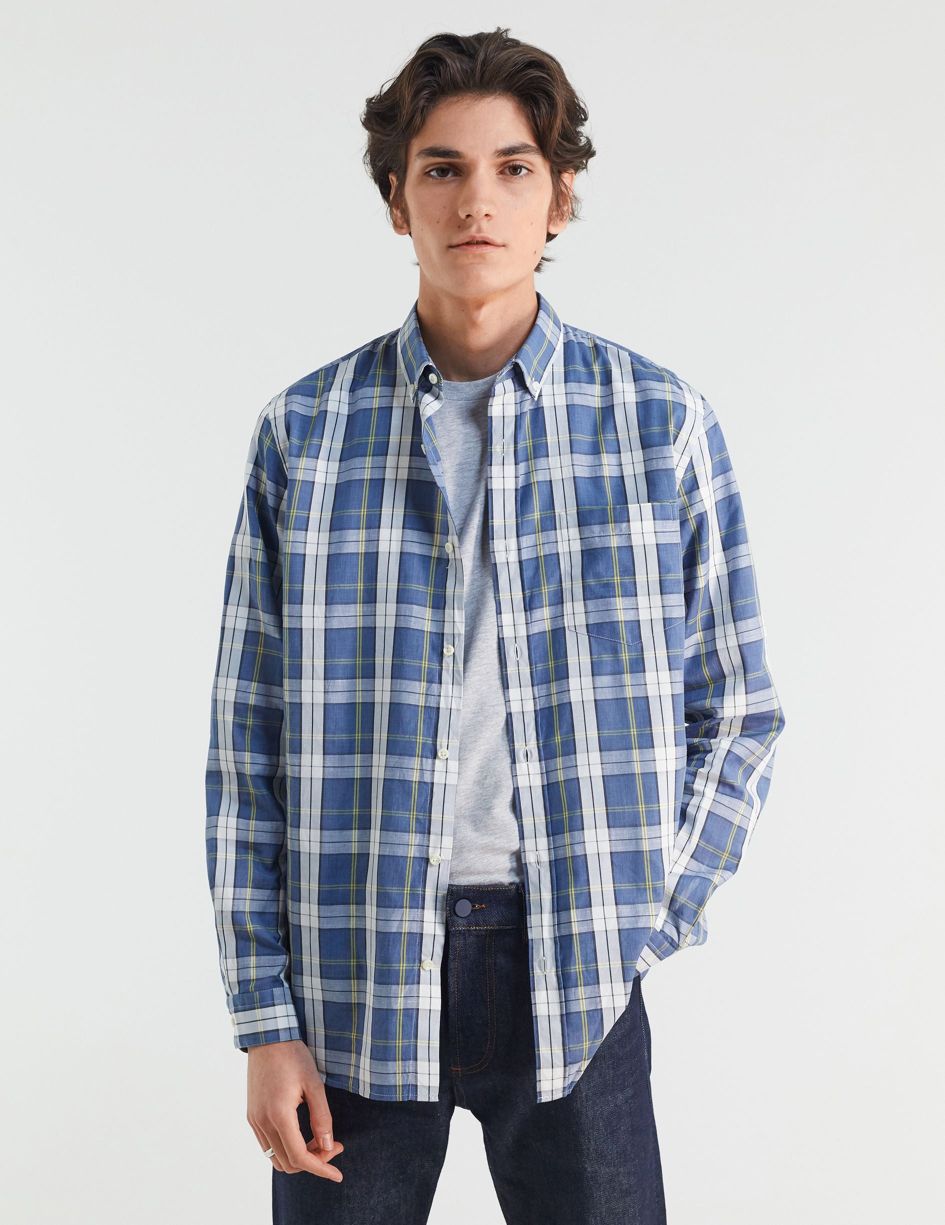 Gabriel shirt with blue checks - Poplin - American Collar