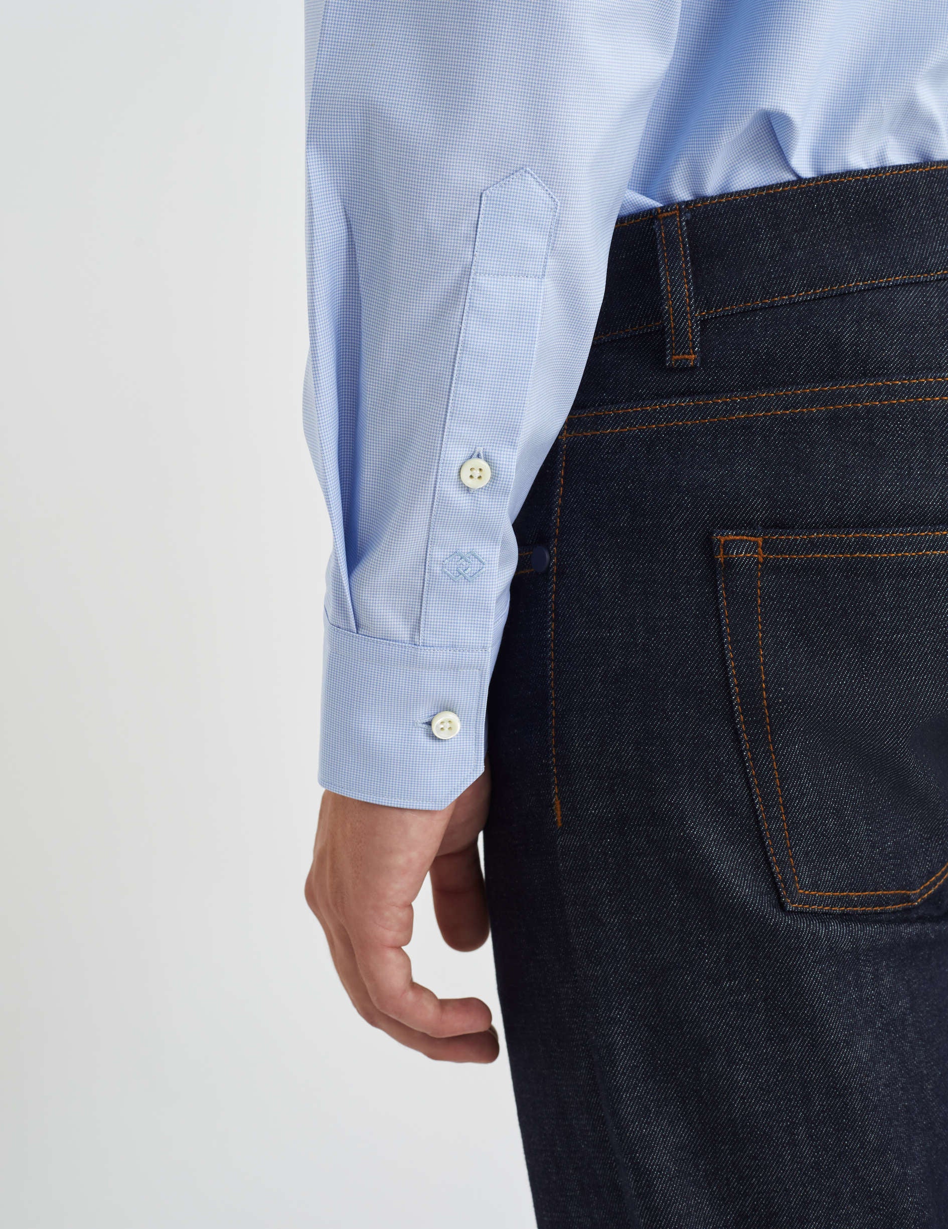 Semi-fitted blue shirt - Poplin - Figaret Collar