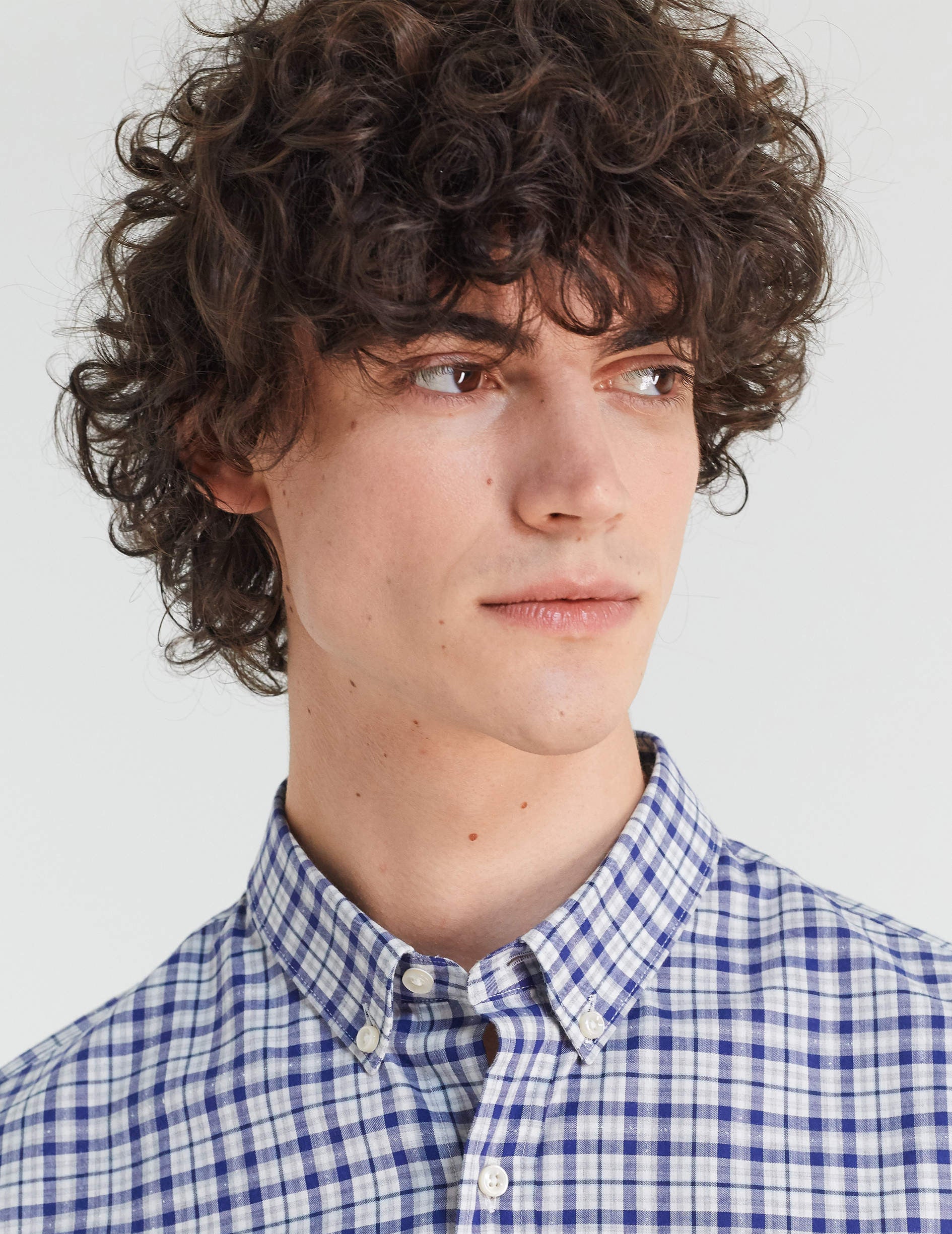 Gaspard shirt with blue checks - Poplin - American Collar