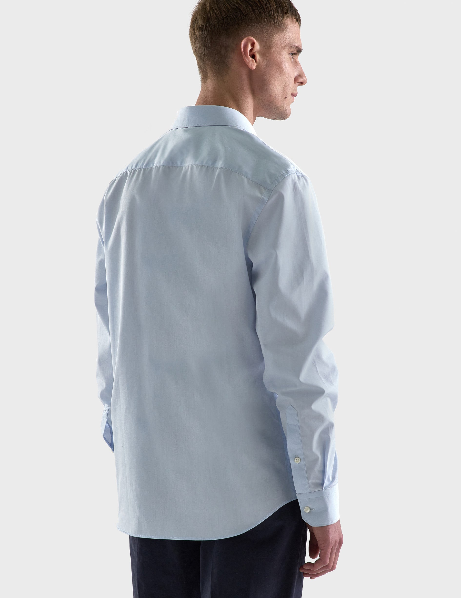 Semi-fitted blue easy-iron shirt - Poplin - Figaret Collar - Easy-iron