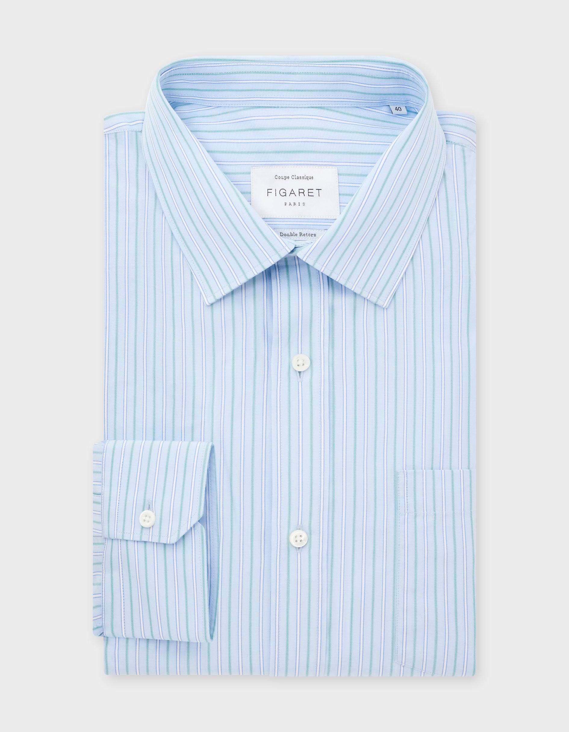 Blue Striped Classic Shirt - Poplin - Figaret Collar