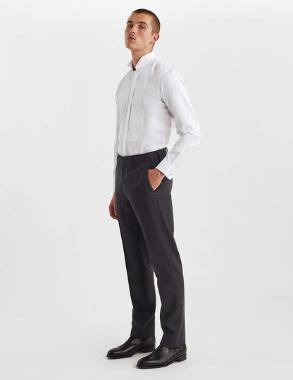 Semi-fitted white hidden buttons placket shirt