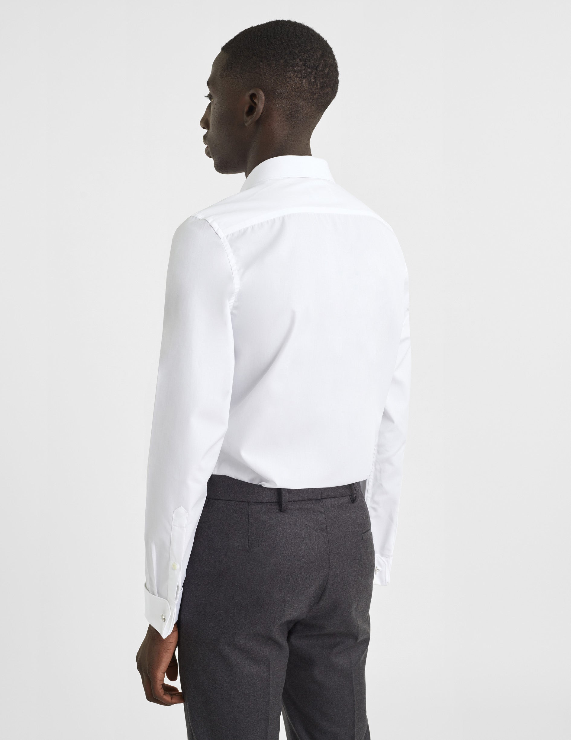 Fitted white Hidden buttons placket shirt - Poplin - Figaret Collar - French Cuffs