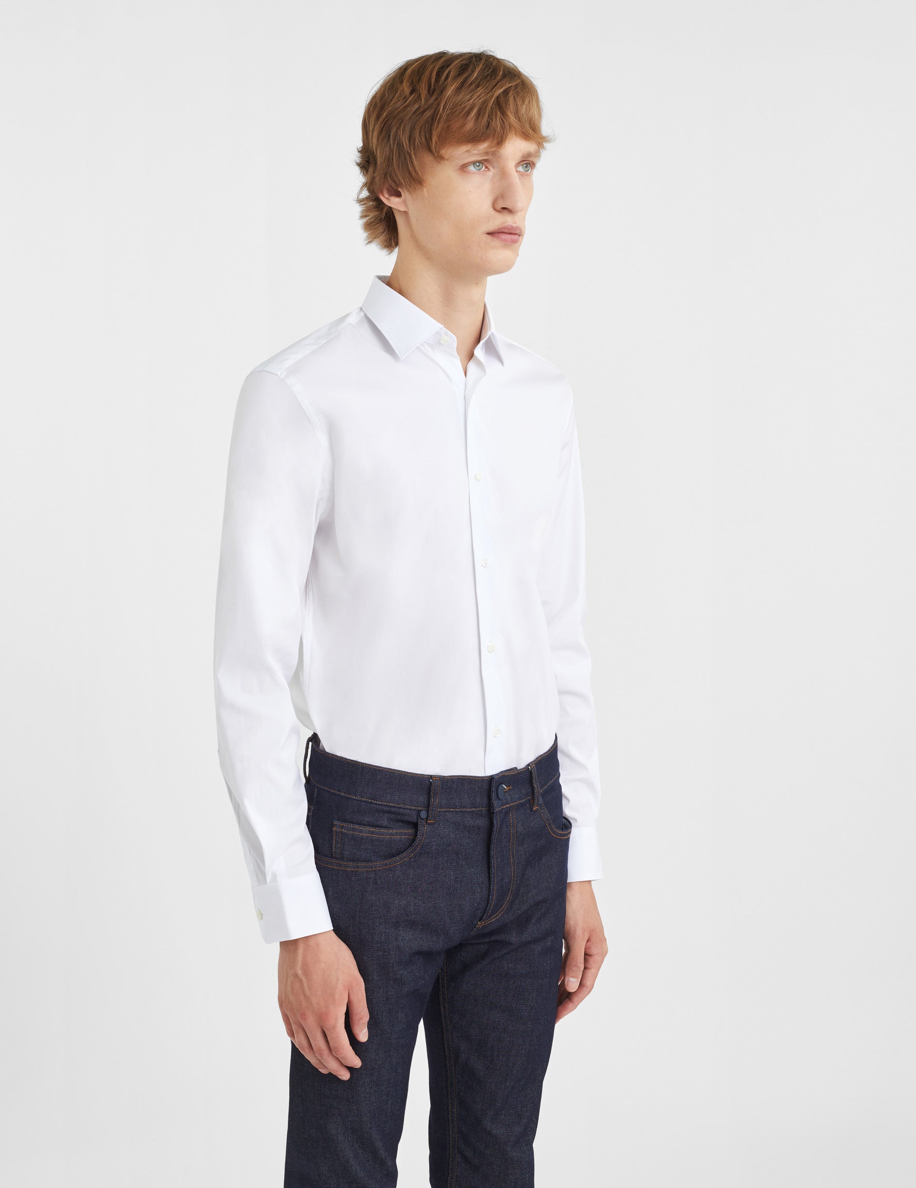 Semi-fitted white stretch shirt - Poplin - Figaret Collar