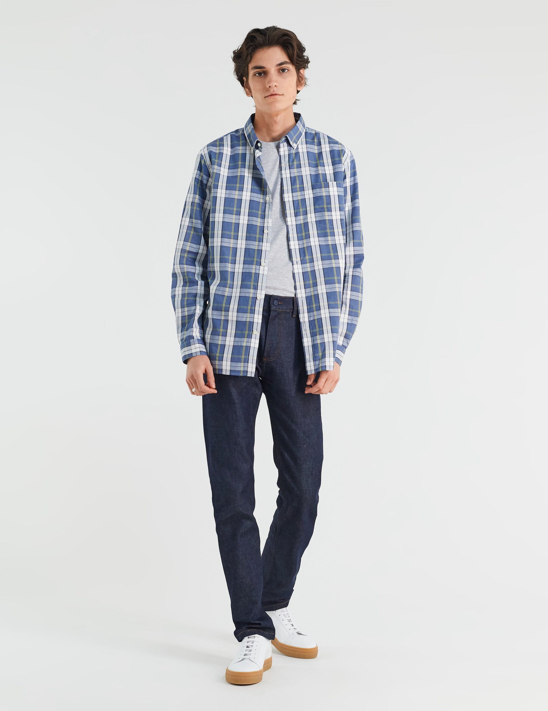 Gabriel shirt with blue checks - Poplin - American Collar