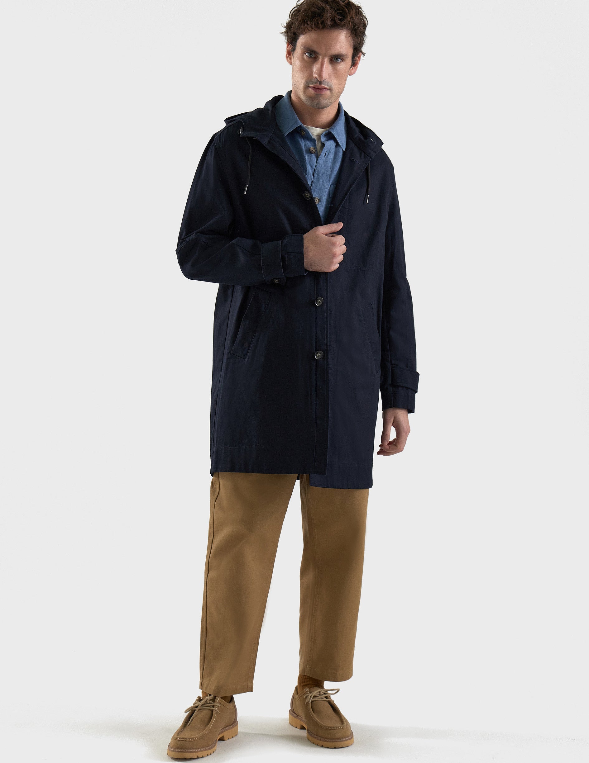 Felipe parka in navy cotton - Cotton twill