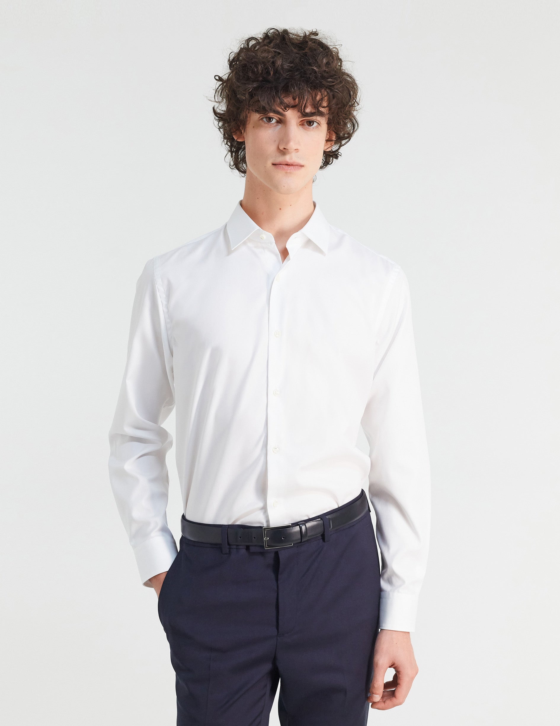 Semi-fitted white shirt - Pinpoint - Figaret Collar
