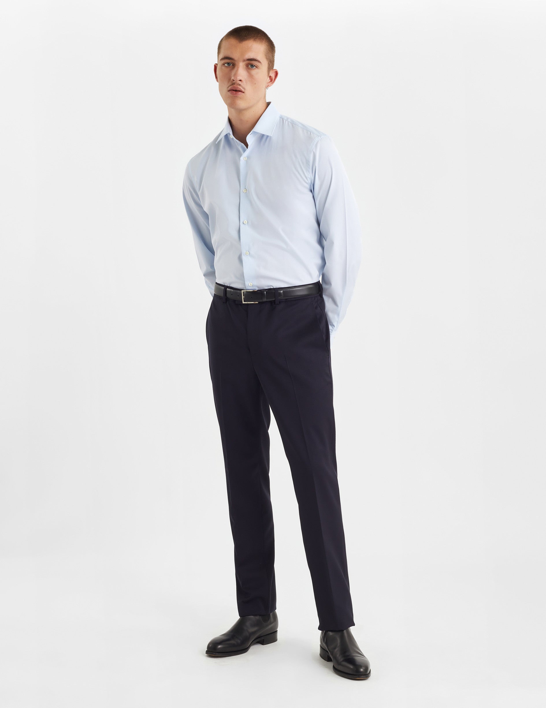 Semi-fitted blue shirt - Poplin - Figaret Collar