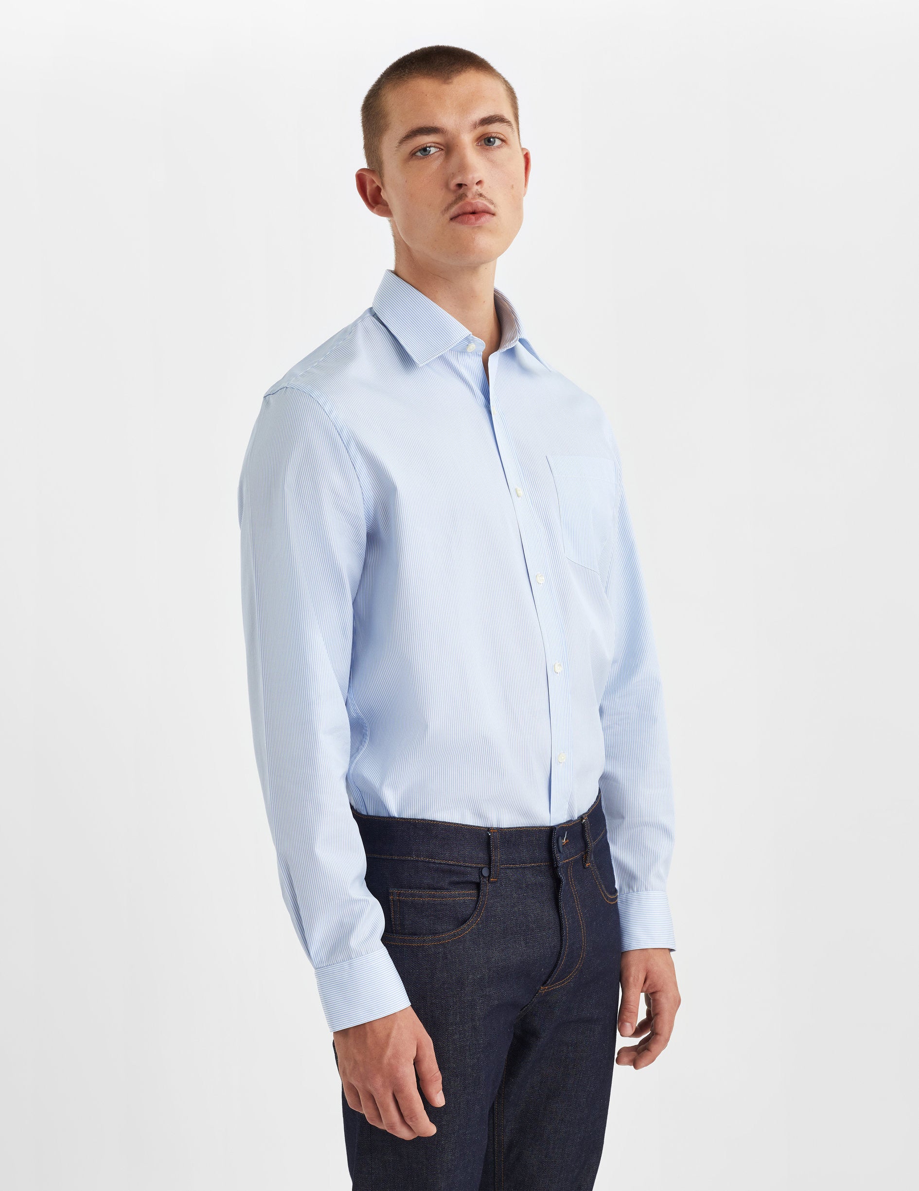 Classic blue striped shirt - Poplin - Figaret Collar