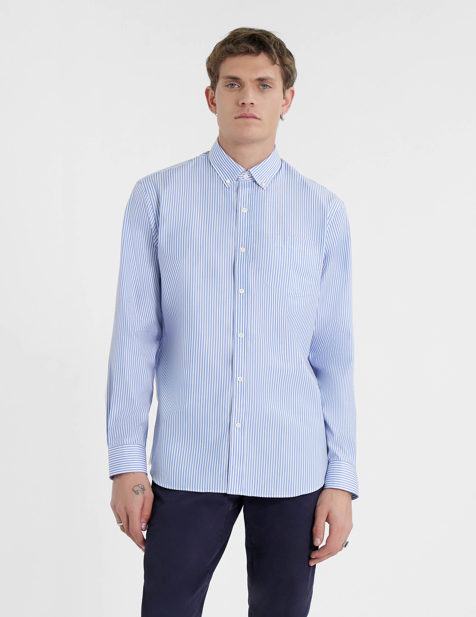 Classic blue striped shirt - Poplin - American Collar
