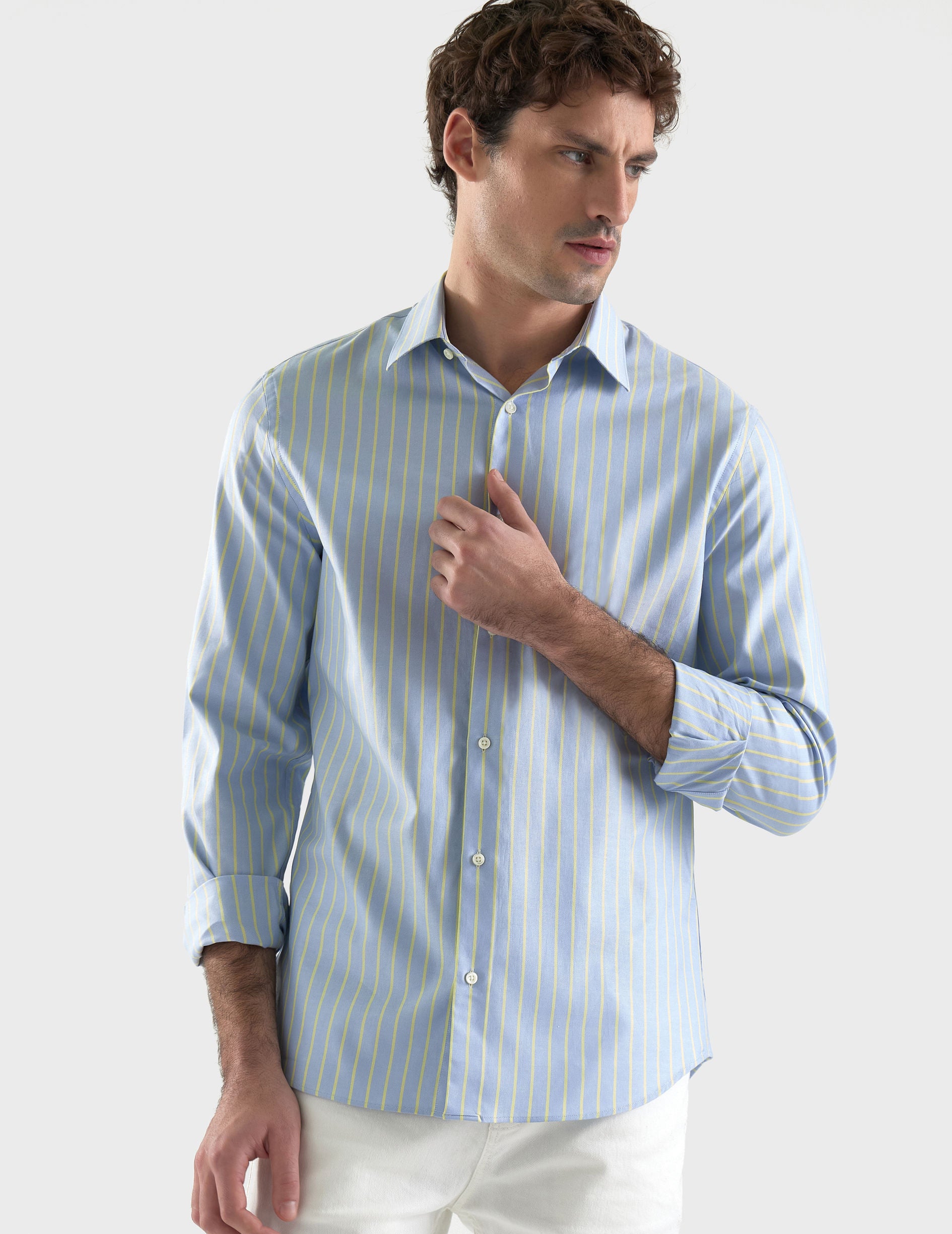 Blue striped fitted shirt - Pinpoint - Figaret Collar