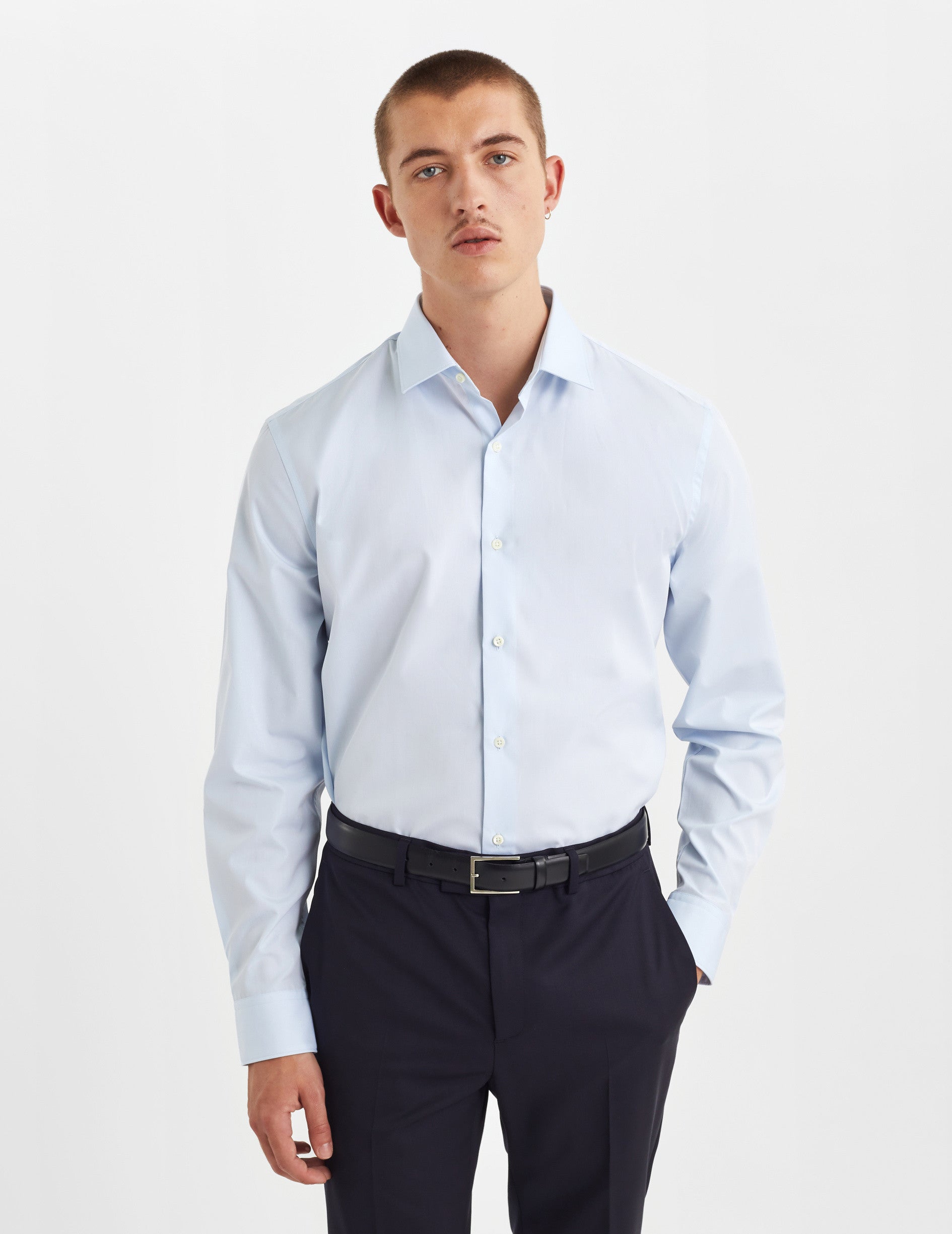 Semi-fitted blue shirt - Poplin - Figaret Collar