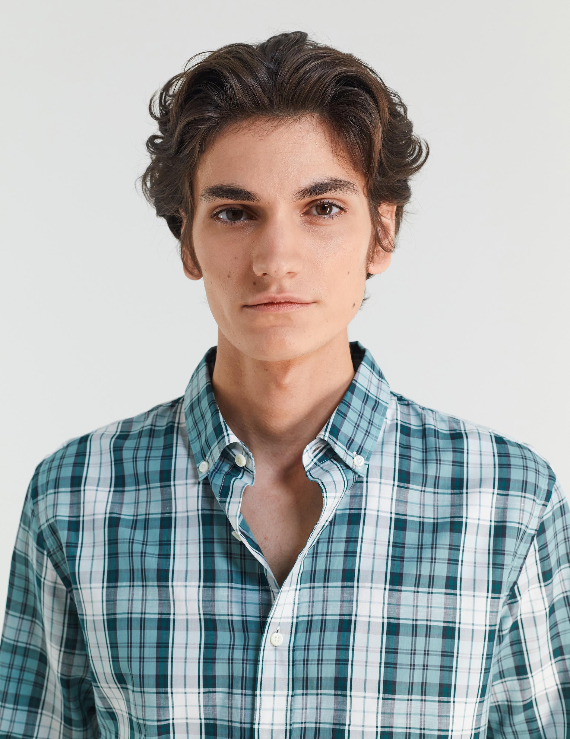 Gaspard shirt with green checks - Poplin - American Collar