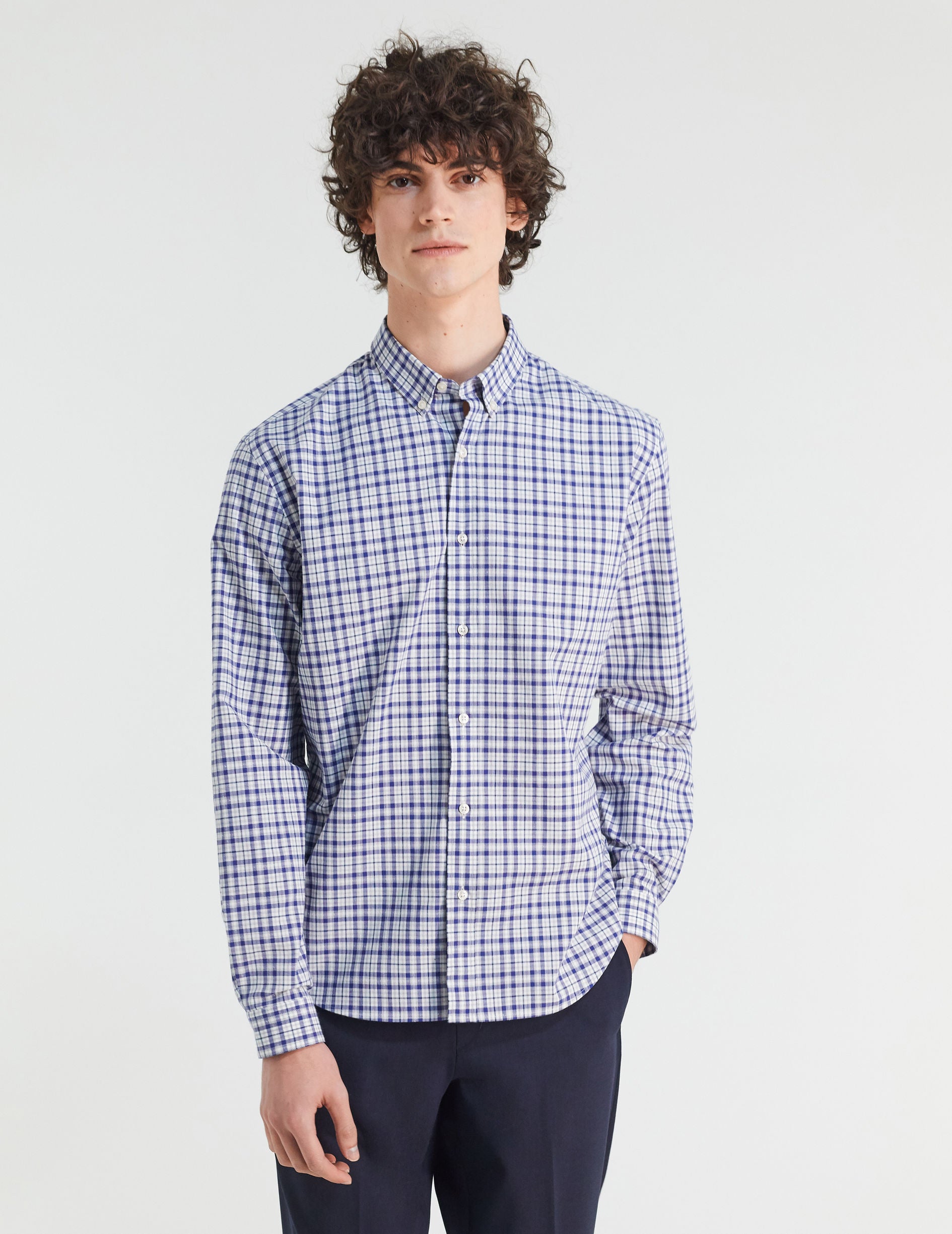 Gaspard shirt with blue checks - Poplin - American Collar