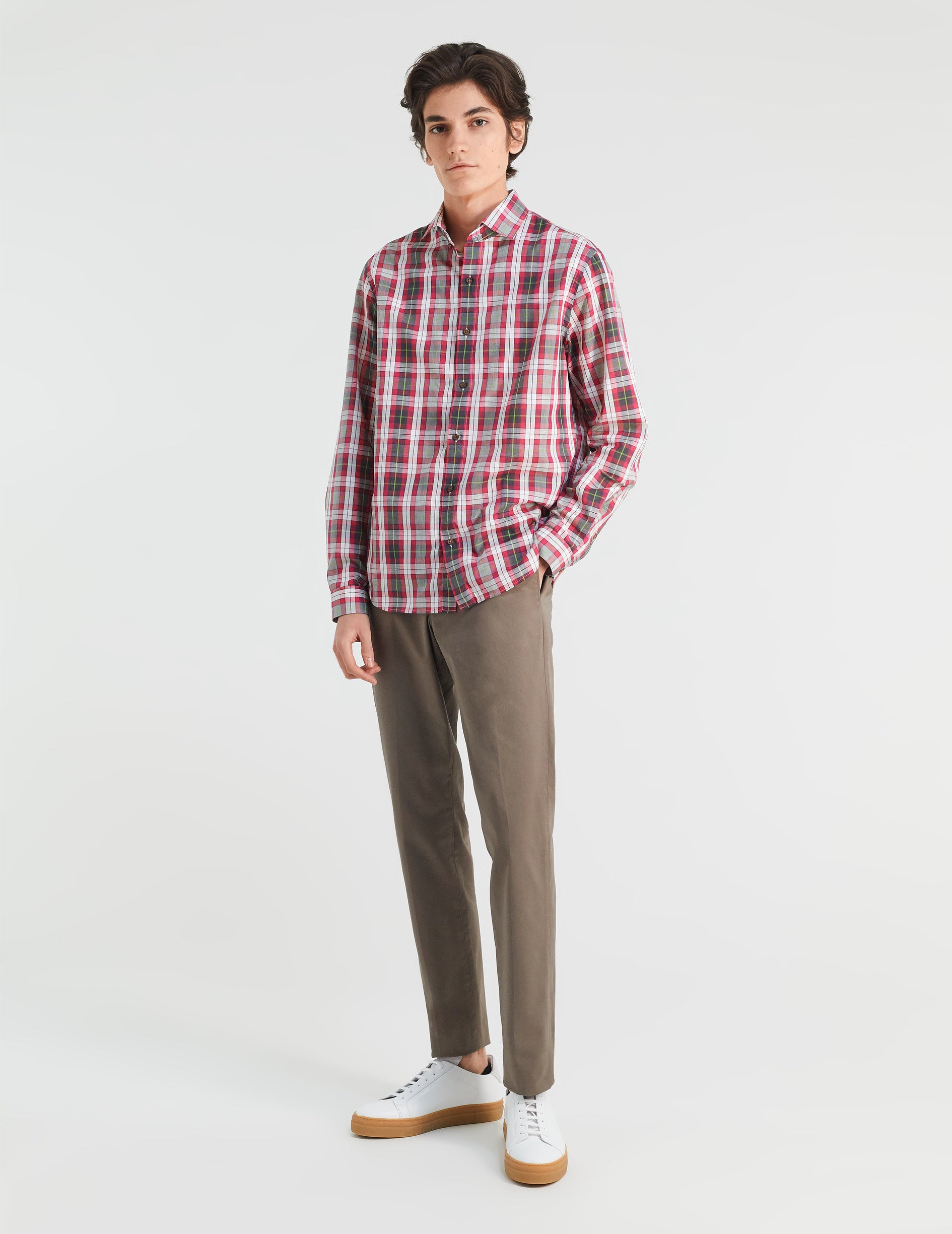 Aristote shirt with pink checks - Poplin - Italian Collar