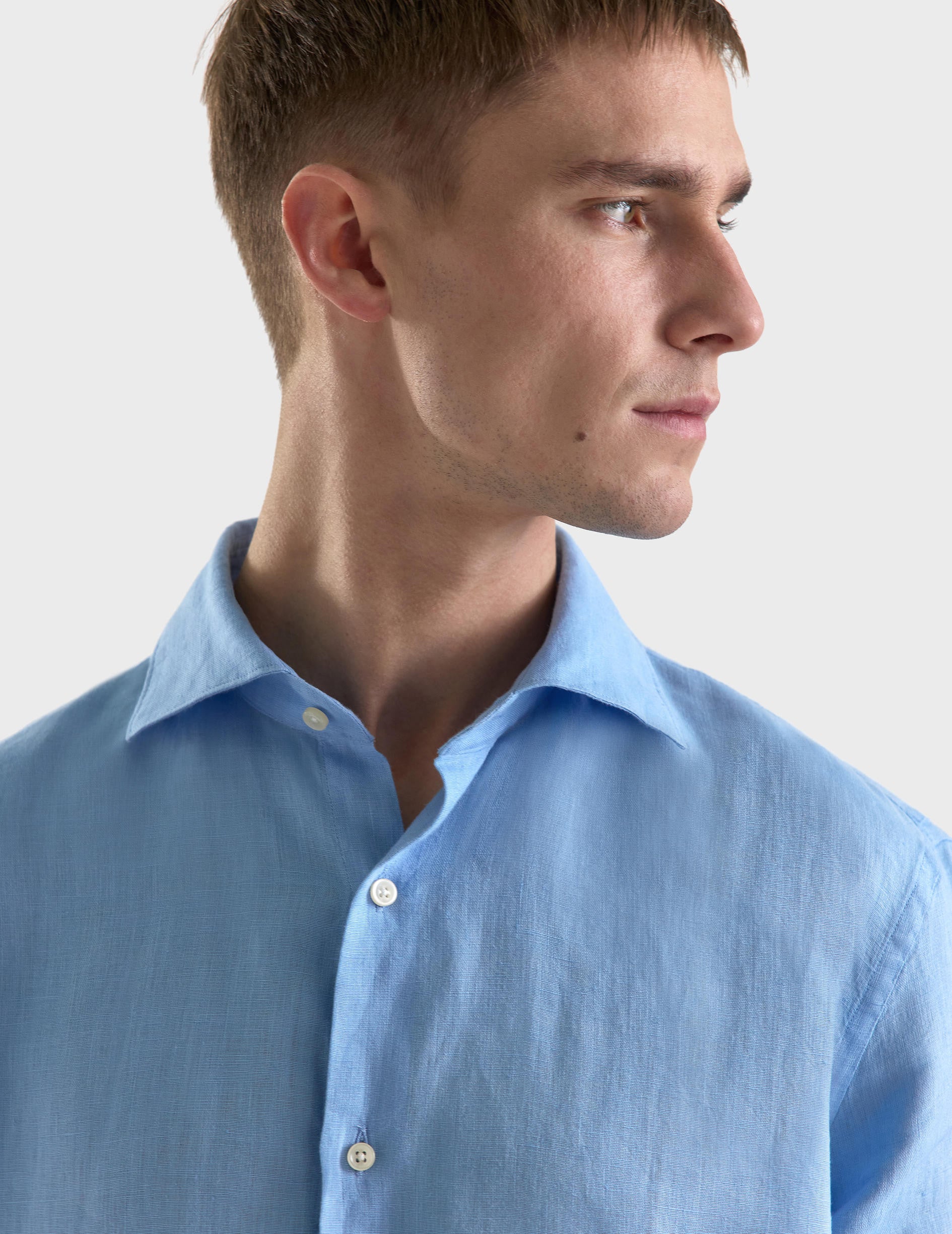 blue linen Aristote shirt - Linen - Italian Collar