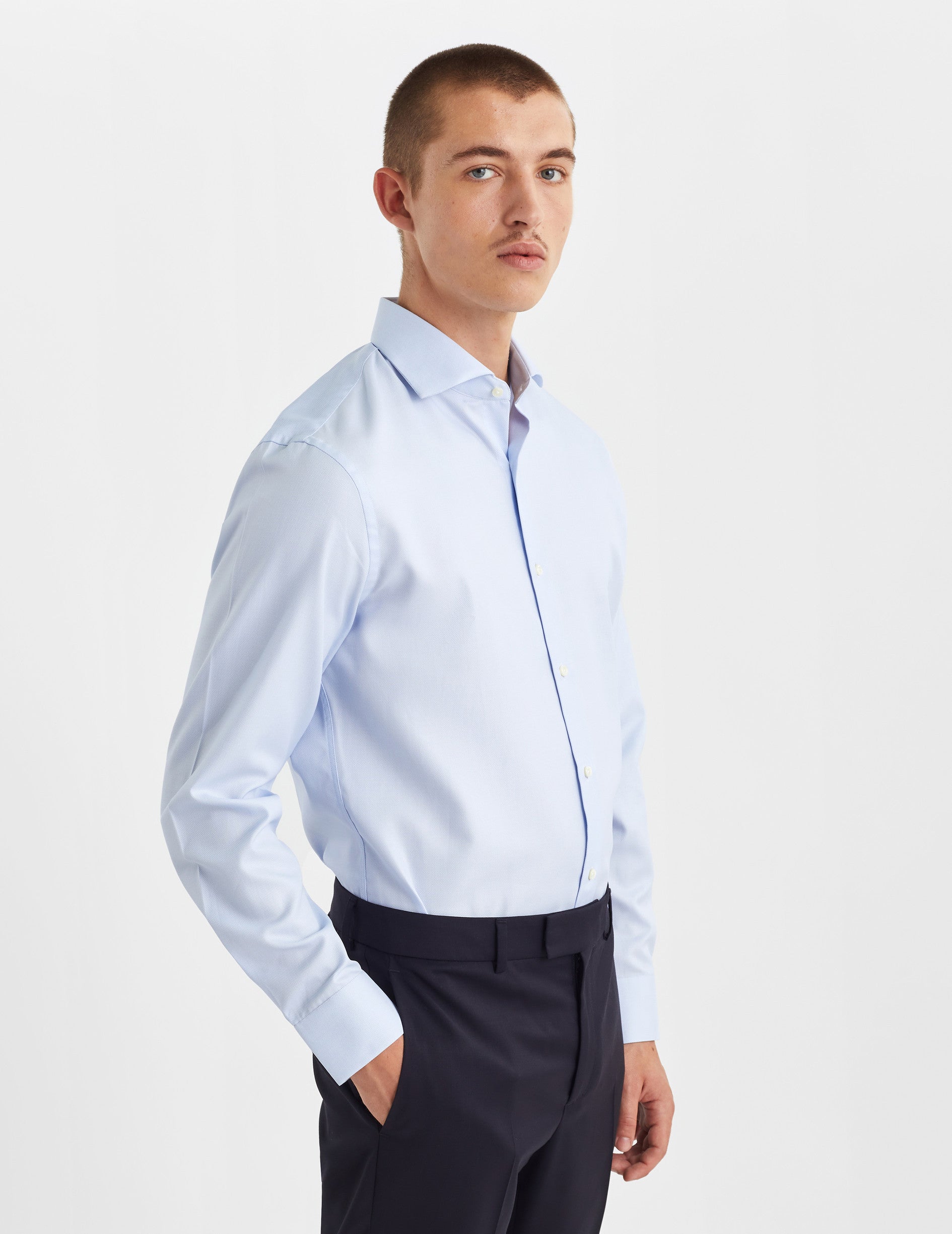 Semi-fitted blue shirt - Dobby - Italian Collar